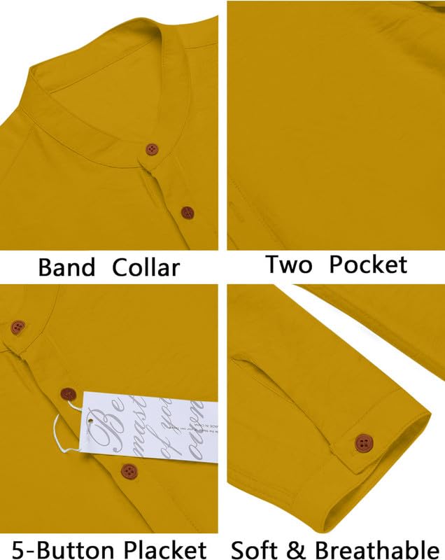 ROYALSCOUT Men's Regular Fit Solid Cotton Blend Straight Short Kurta | Full Sleeves Kurta Gold - Image 3
