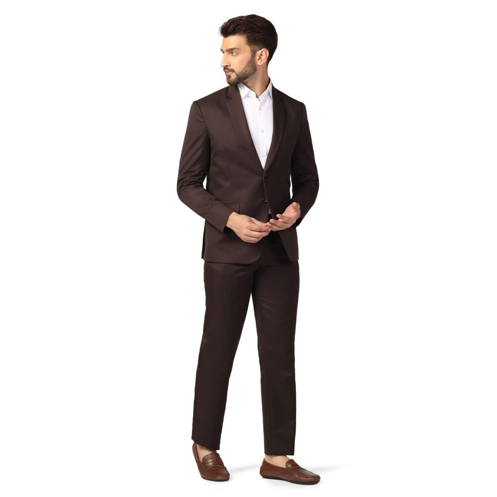 TAHVO Mens Cotton Blend Slim Fit Two Piece Suit Set(Brown, 42) - Image 5