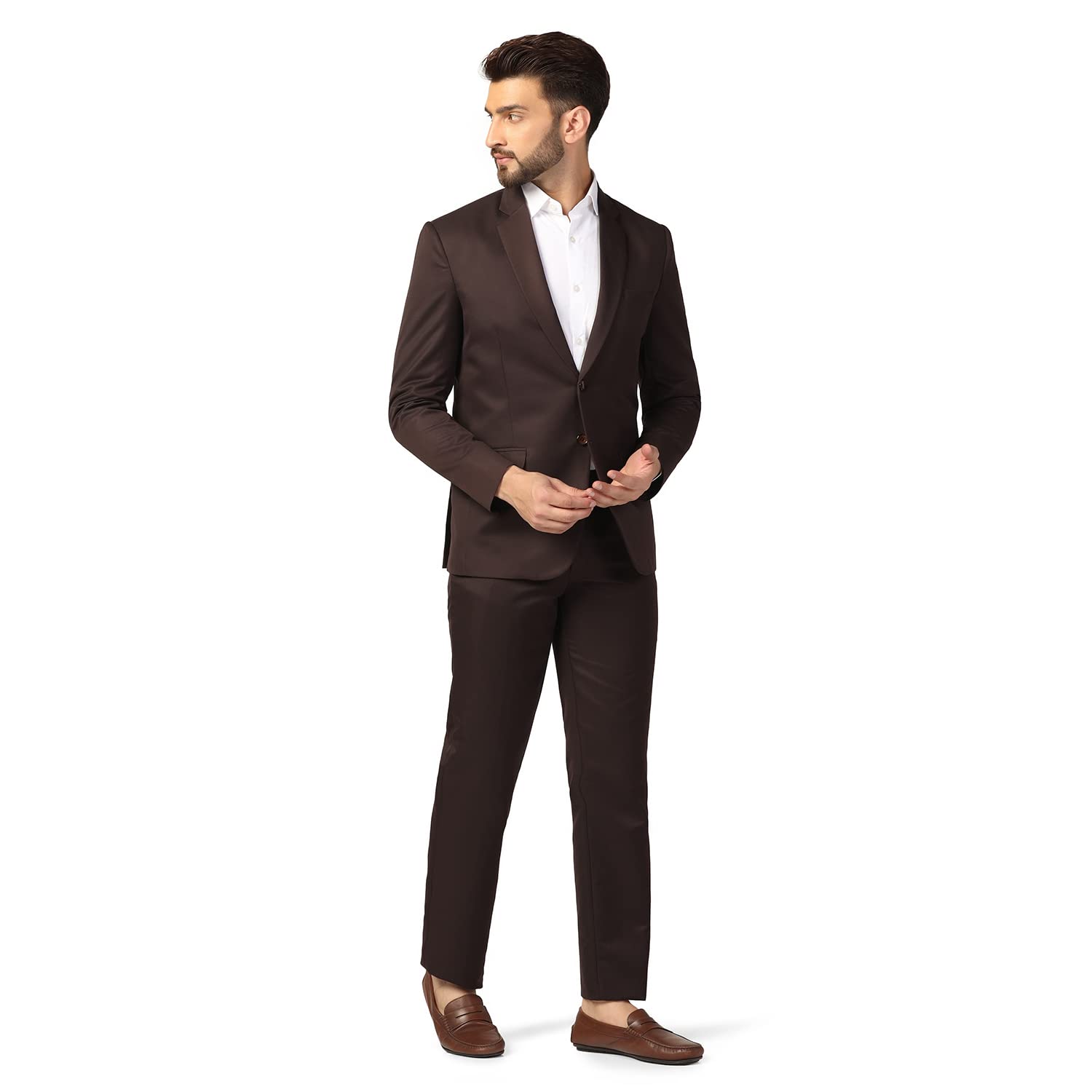 TAHVO Mens Cotton Blend Slim Fit Two Piece Suit Set(Brown, 42) - Image 5
