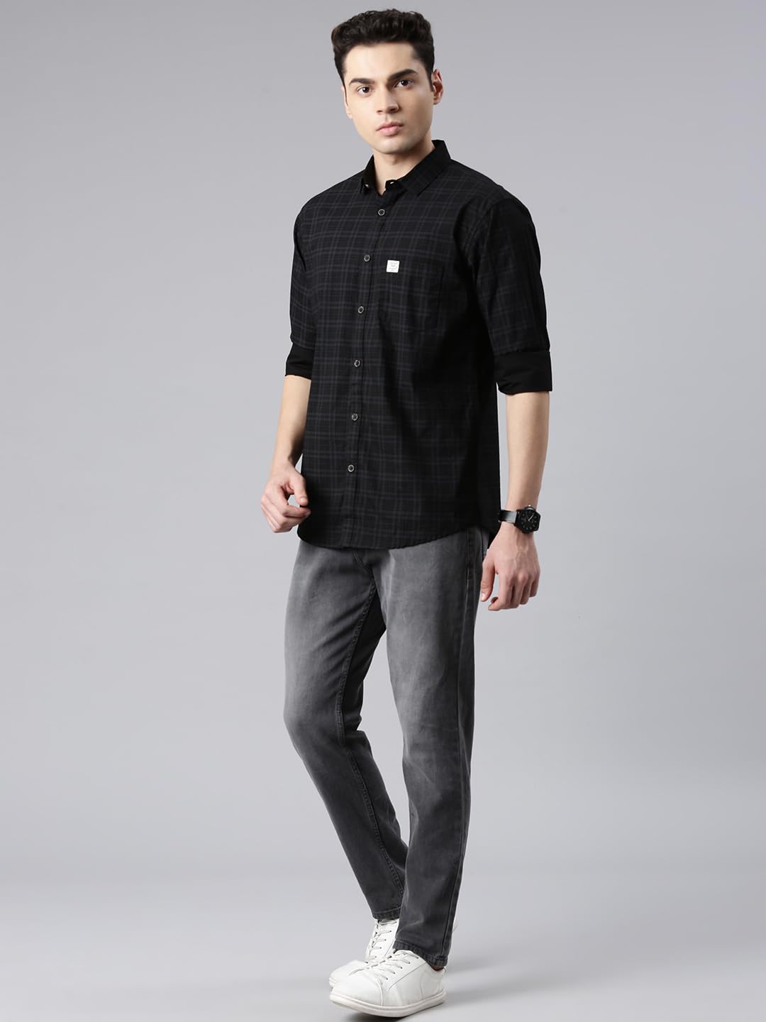 Majestic Man Men Comfort Slim Fit Pure Cotton Opaque Checked Casual Shirt (in, Alpha, XL, Regular, Black) - Image 4