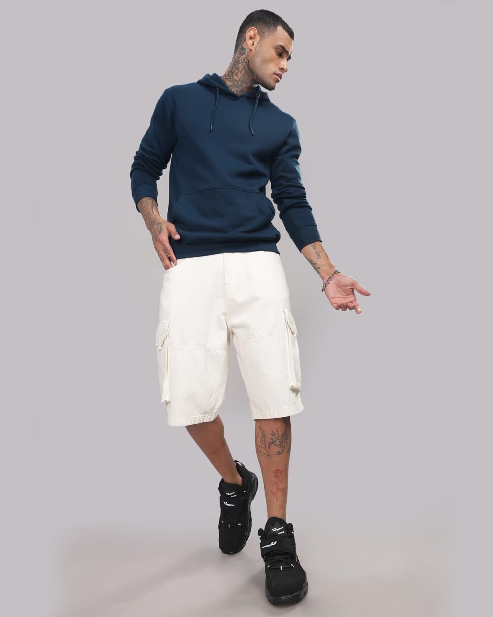 ADRO Men's Cotton Neck Hooded Sweatshirt (H24-M-PLN-SB_Teal - Image 4