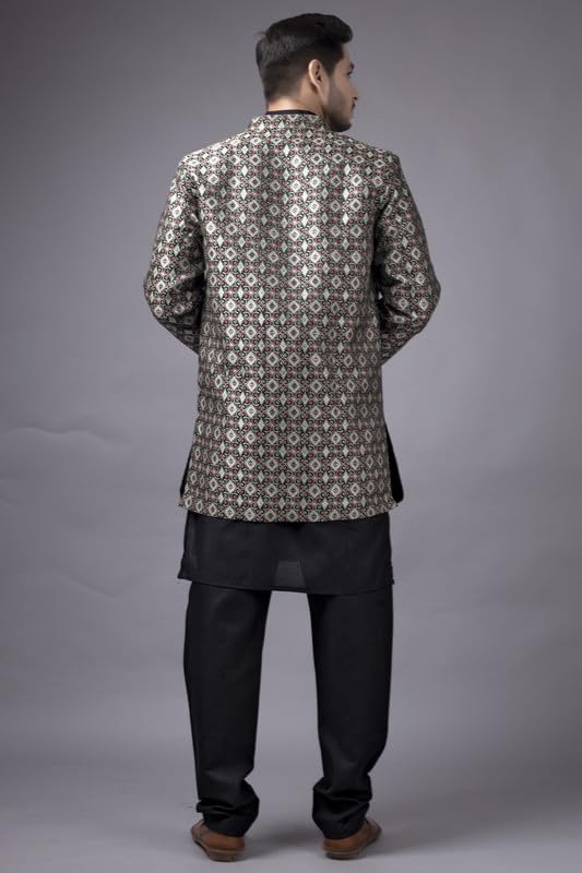 Amzira Men's Stylish Ethnic Wear Black Kurta Pajama Set with Long Jacket, - Image 7
