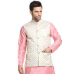 KRAFT INDIA Men's Silk Embroided Zari Cream Nehru Jacket Only