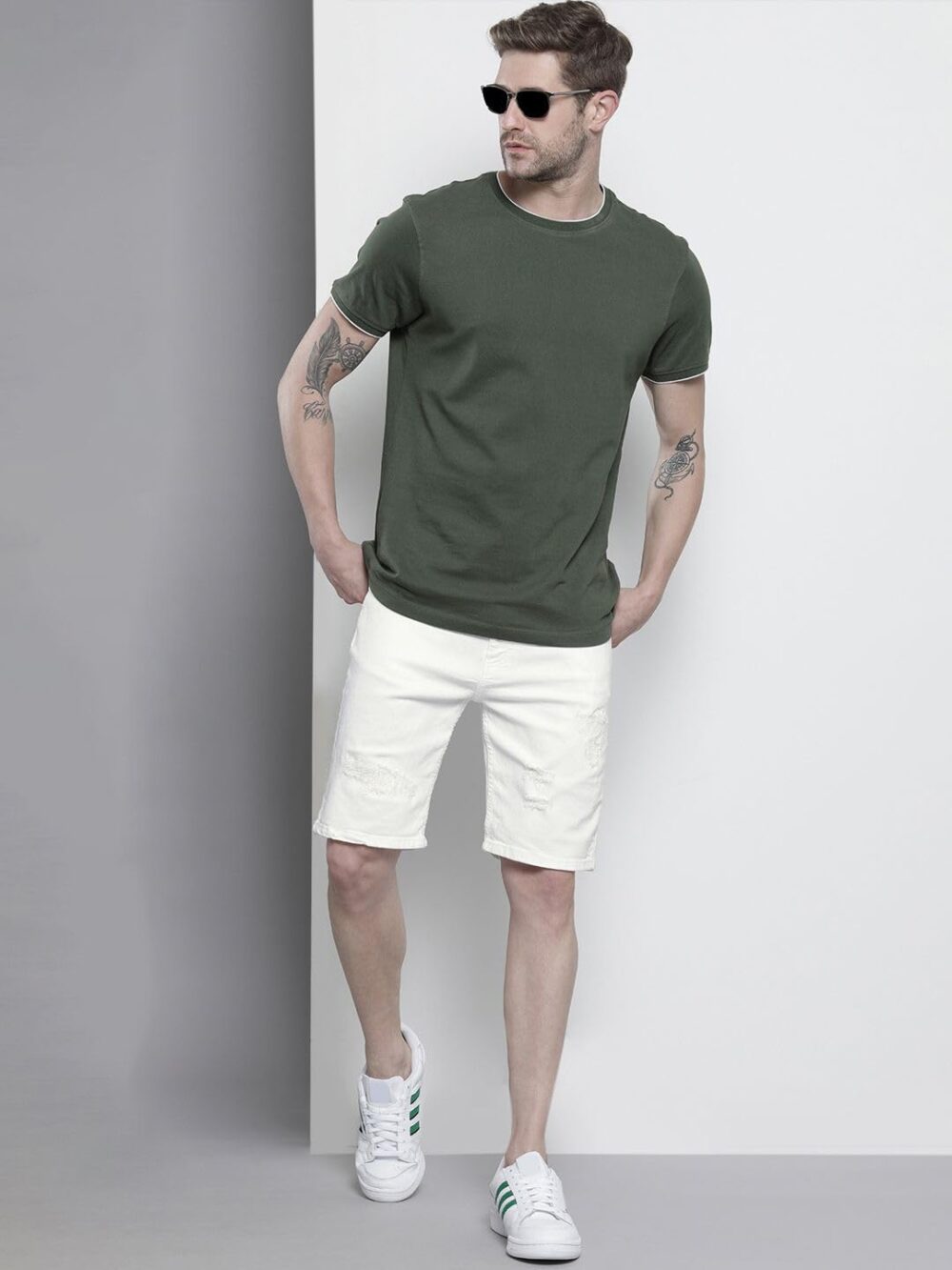 The Indian Garage Co Men Slim Fit Solid Mid-Rise Denim Shorts - Image 4