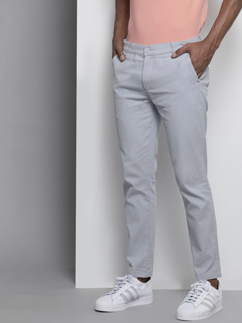 The Indian Garage Co Men Slim Fit Solid Mid Rise Stretchable Chinos Sky Blue, 34 - Image 6