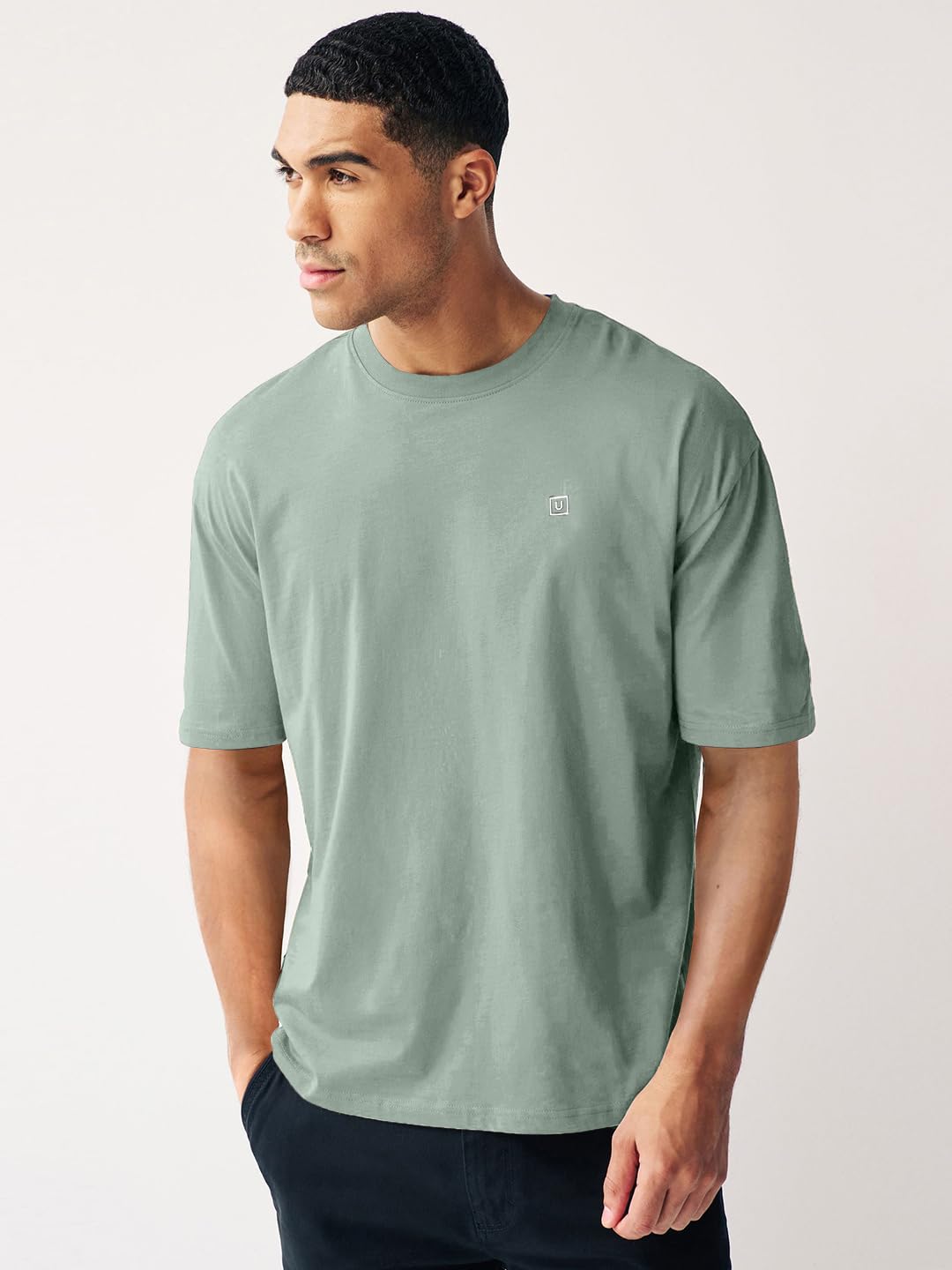 Urbano Fashion Men's Granite Green Solid Round Neck Oversized Half Sleeve Cotton T-Shirt (ovstsol-gtgrn-l) - Image 5