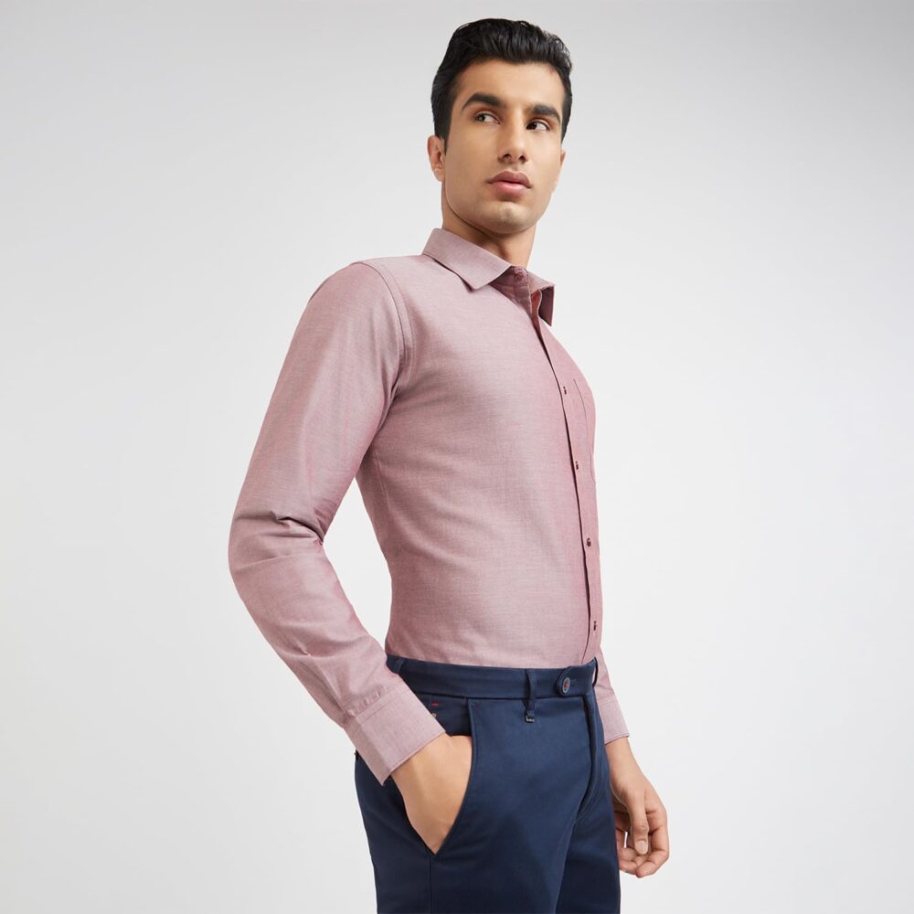 Raymond Men Slim Fit Solid Pattern Pure Cotton Semi Cutaway Collar Full Sleeve Formal Shirt (Size: 40)-RMSX12950-R6 Red - Image 7