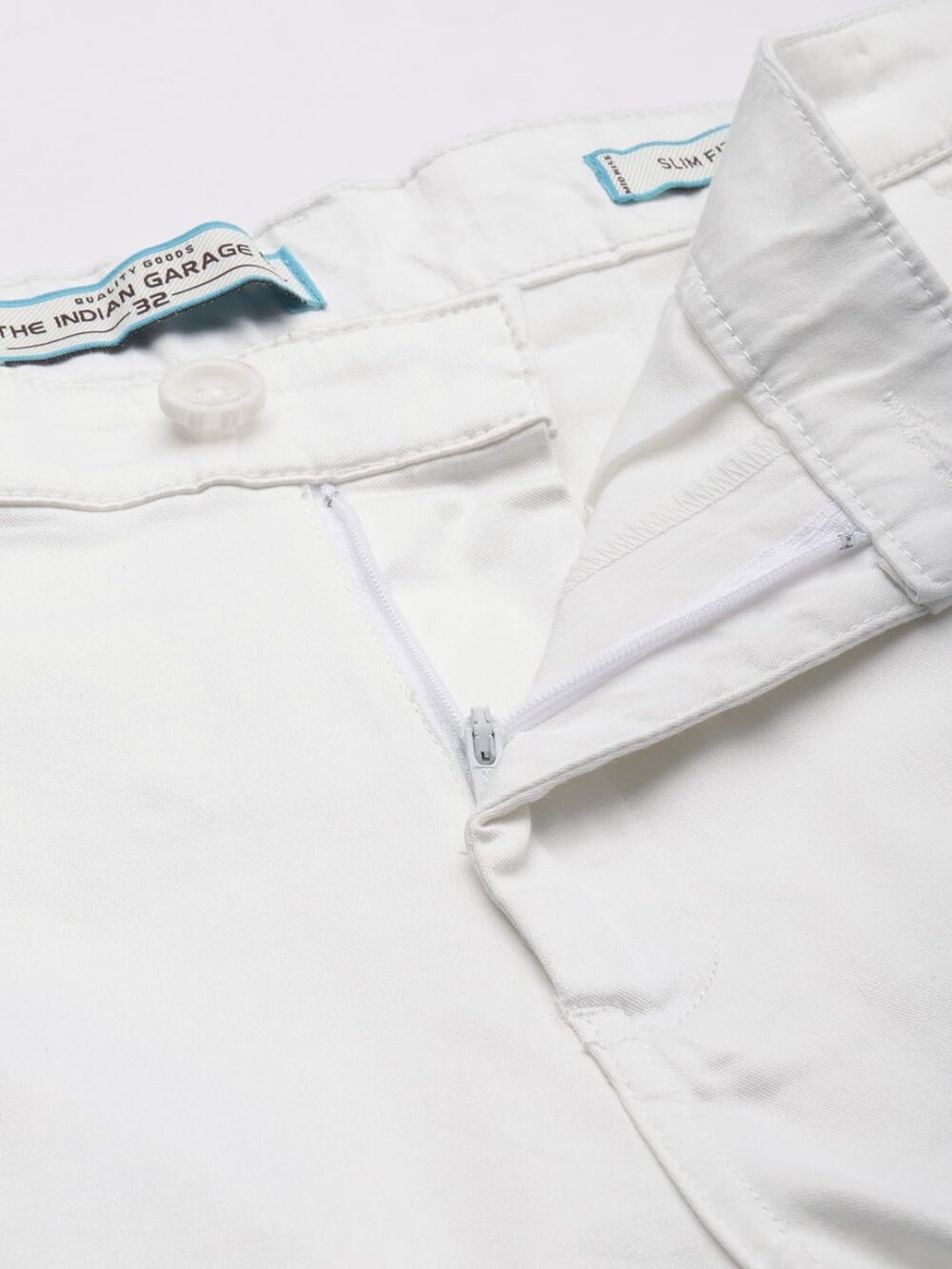 The Indian Garage Co Men Mid Rise Slim Fit Solid Stretchable Chinos Bright White, 36 - Image 5