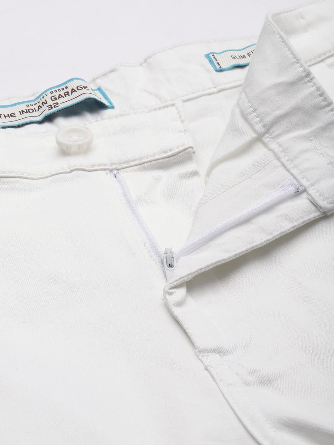 The Indian Garage Co Men Mid Rise Slim Fit Solid Stretchable Chinos Bright White, 36 - Image 5
