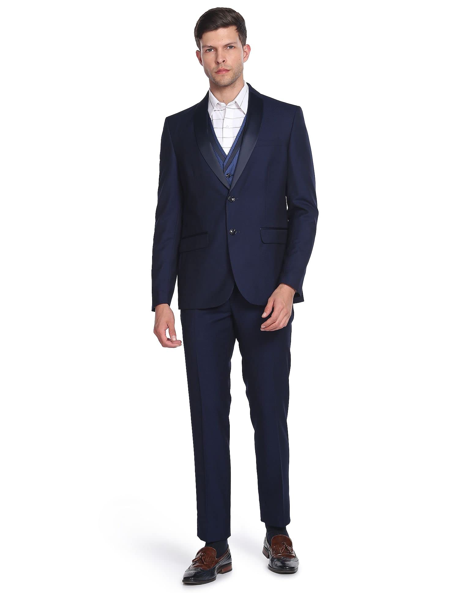 Arrow Men's Polyester Single Breasted Suits (ARAFSU5525_Blue - Image 3