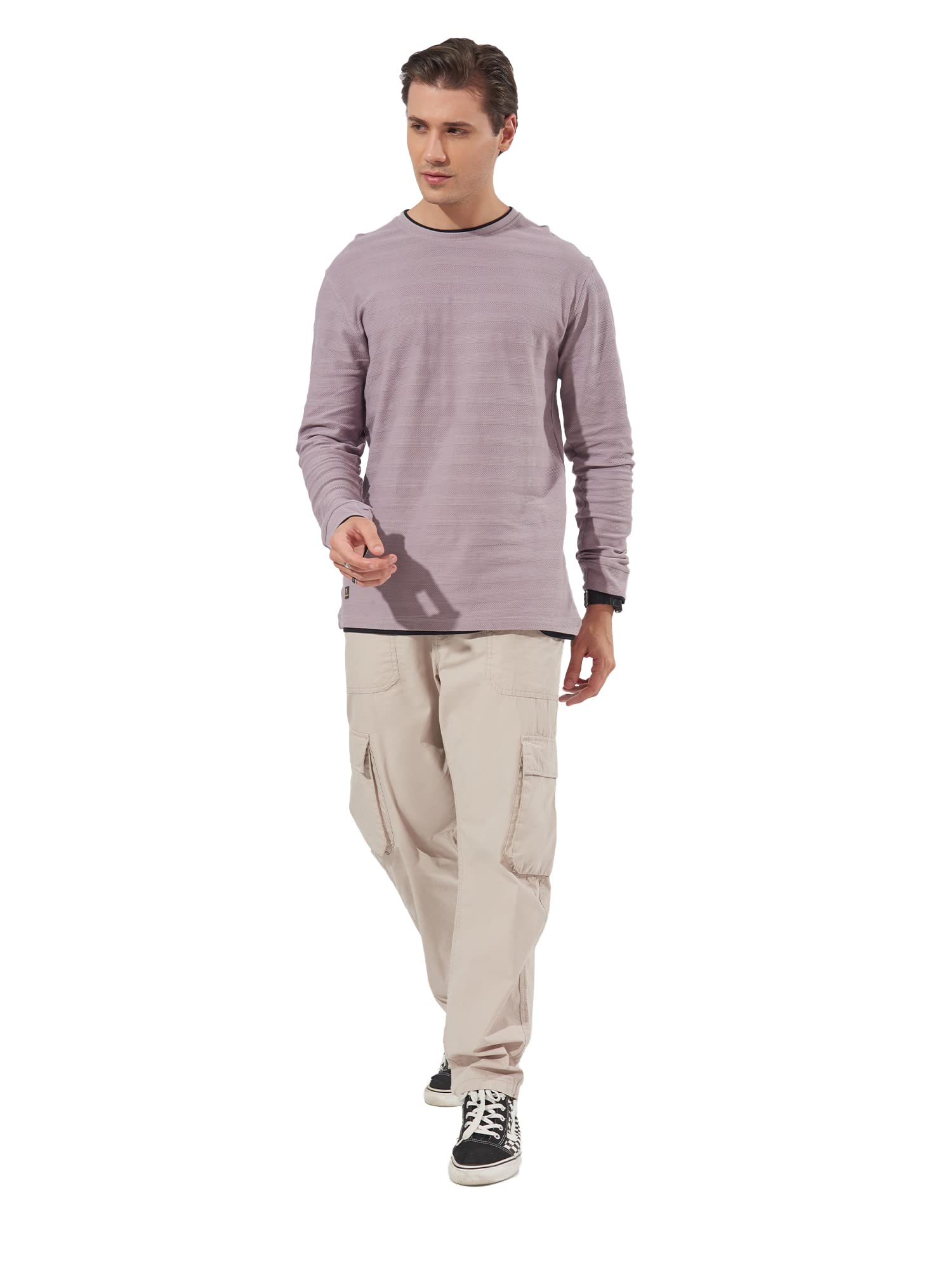 Maniac Mens Solid Round Neck Full Sleeve Lavender Cotton Slim Fit Sweatshirt - Image 4