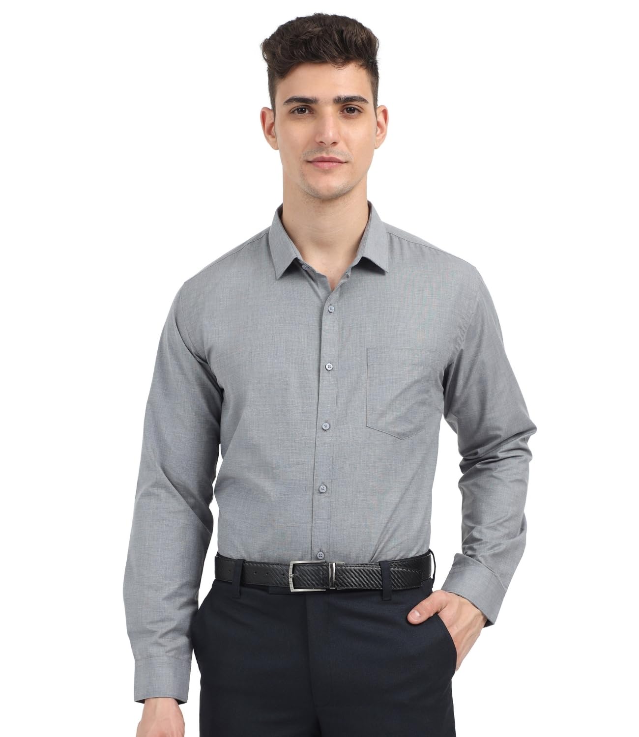 Scott International Shirt for Men, Solid Full Sleeves Shirt, Wrinkle Free Mens Shirts, Cotton Formal Shirts, Regular Fit Stylish Mens Shirt, Plain Formal Shirts for Men Grey