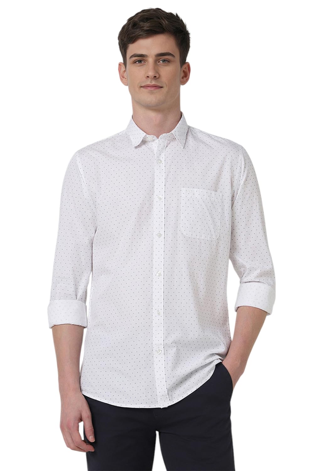 Peter England Men's Everyday Ditsy Print Slim Fit Full Sleeve Casual Shirt|100% Cotton,40,White,1