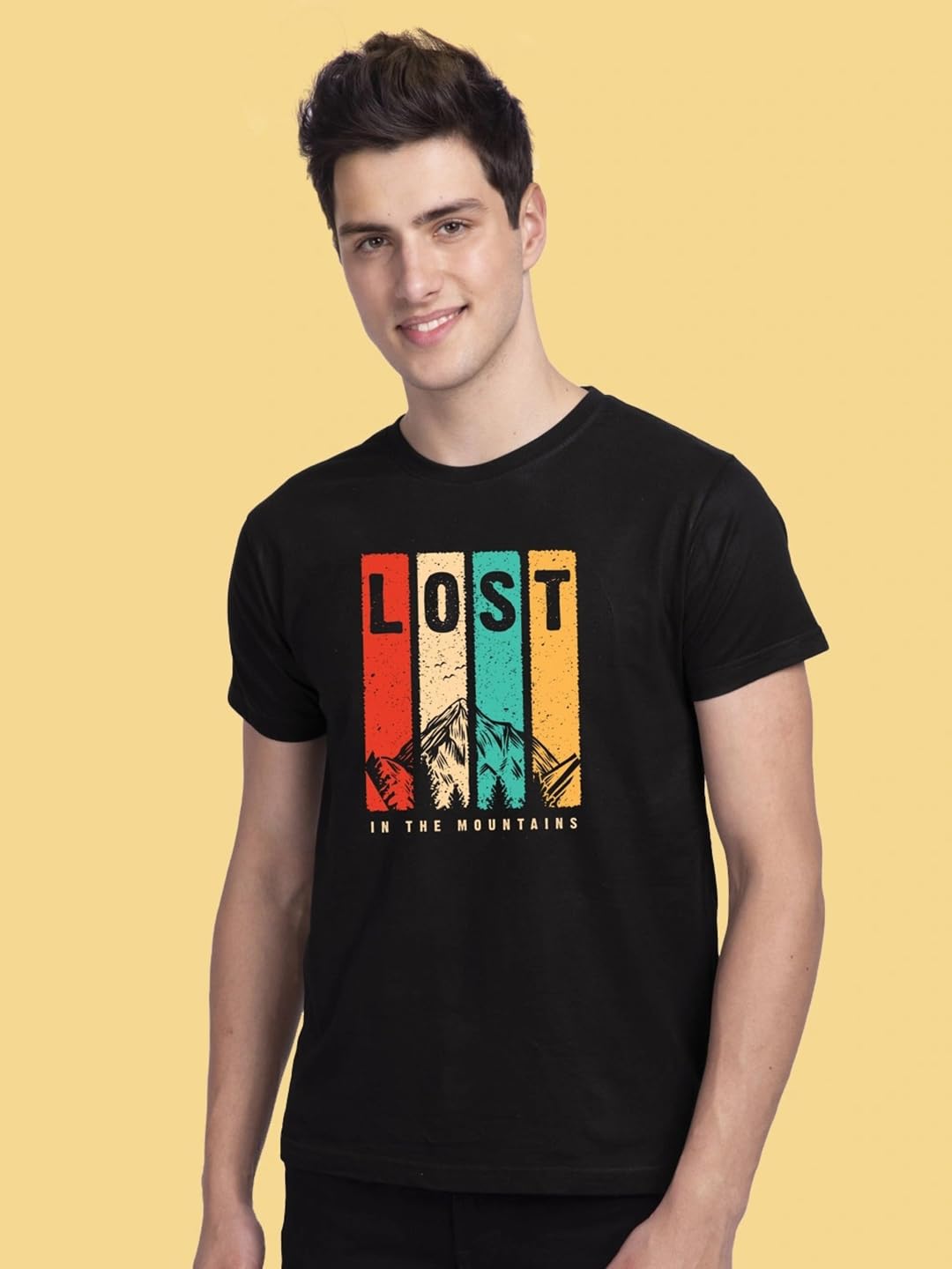 Bewakoof Men's Graphic Print Regular Fit Half Sleeve Round Neck Cotton T-Shirt Black - Image 6