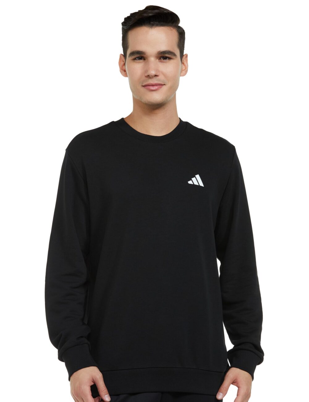 adidas Men's Cotton Blend Crew Neck Regular Fit Sweatshirt (JE9378_Black_Large)