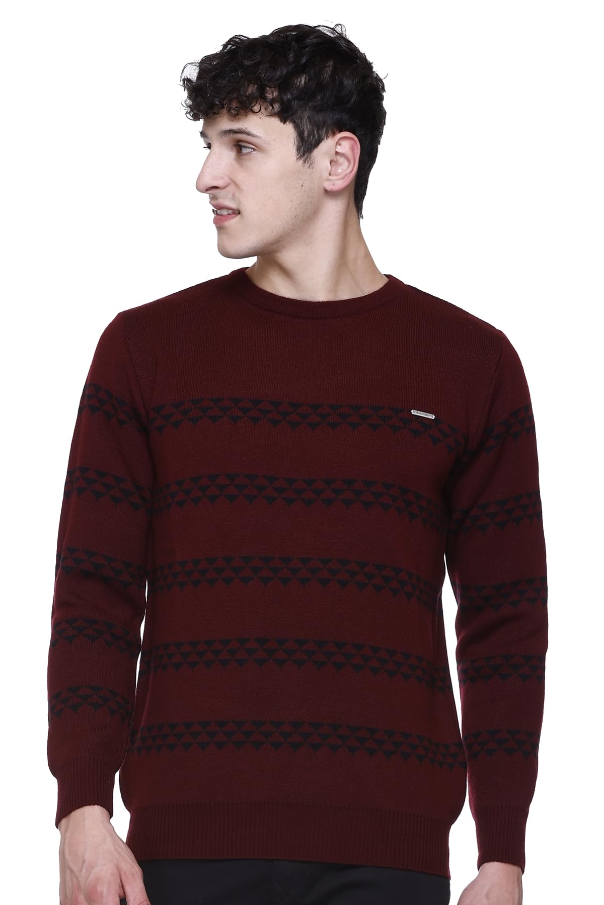 GODFREY Winter Woollen Acrylic Blend Round Neck Sweater for Men Size - 2XL, Wine & Black