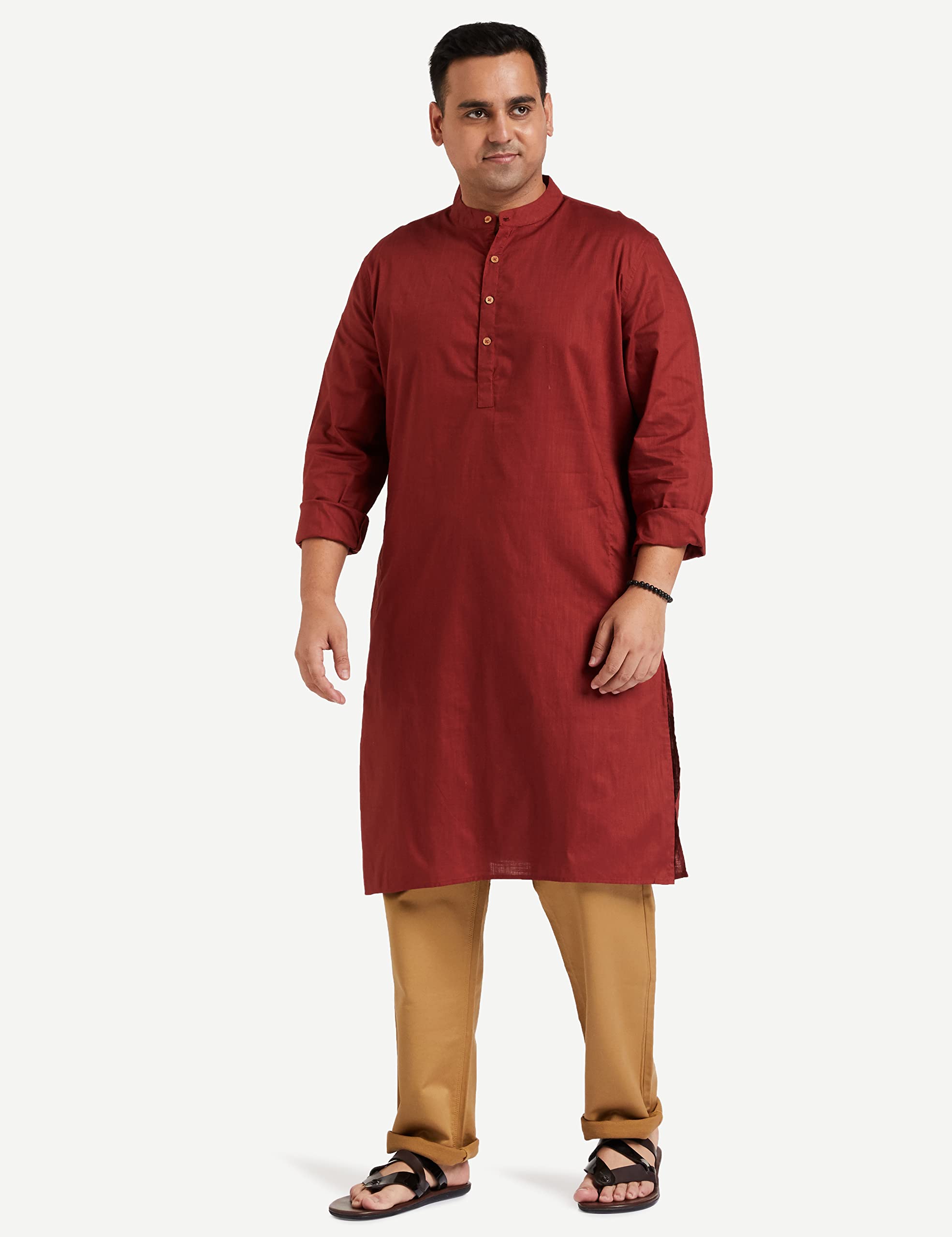 Symbol Men's Cotton Solid Long Kurta (Regular Fit) Sun Dried Tomato XL - Image 4