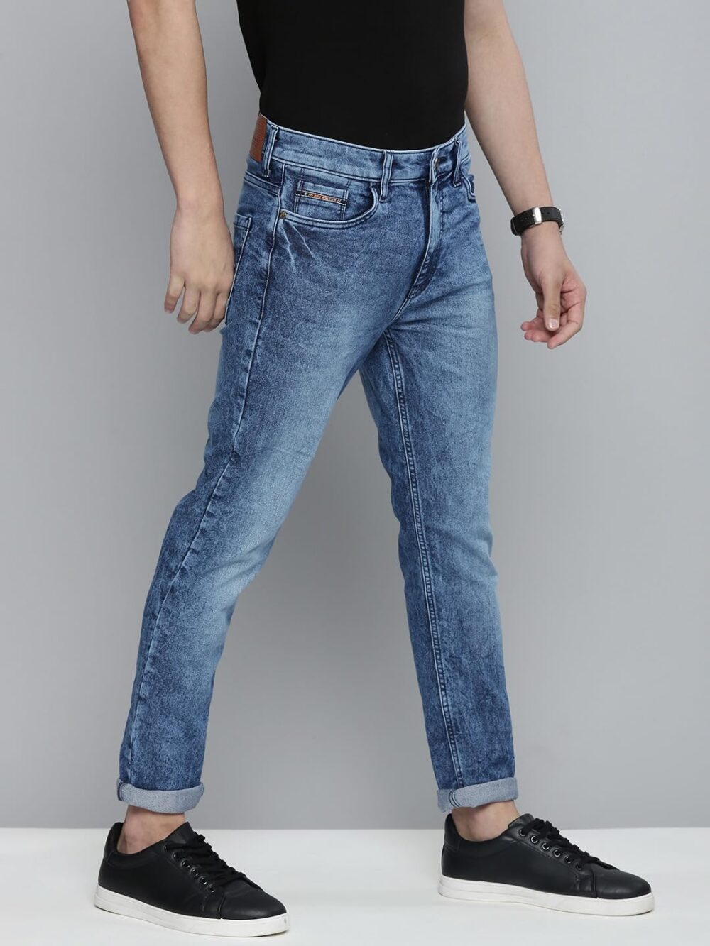 The Indian Garage Co Men Mid Rise Slim Fit Solid Mid-Rise Stretchable Jeans Blue, 32 - Image 7