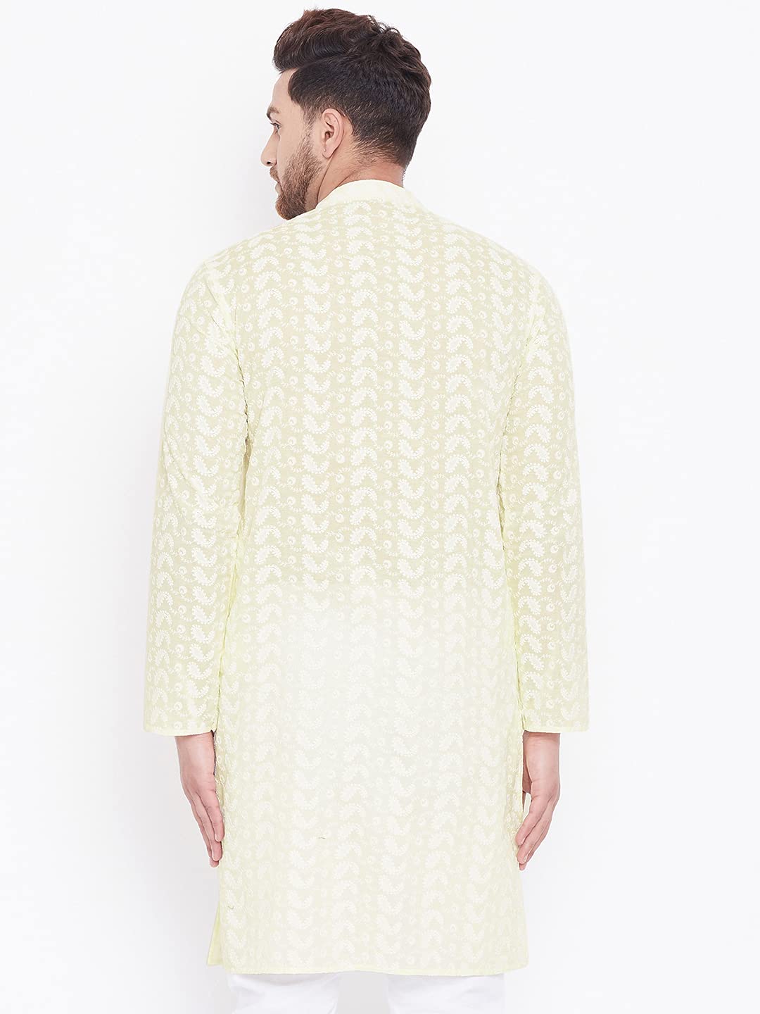 VASTRAMAY Mens Cotton Yellow and White Kurta - Elegance for Festivals & Events_VASMK094YW_42 - Image 5