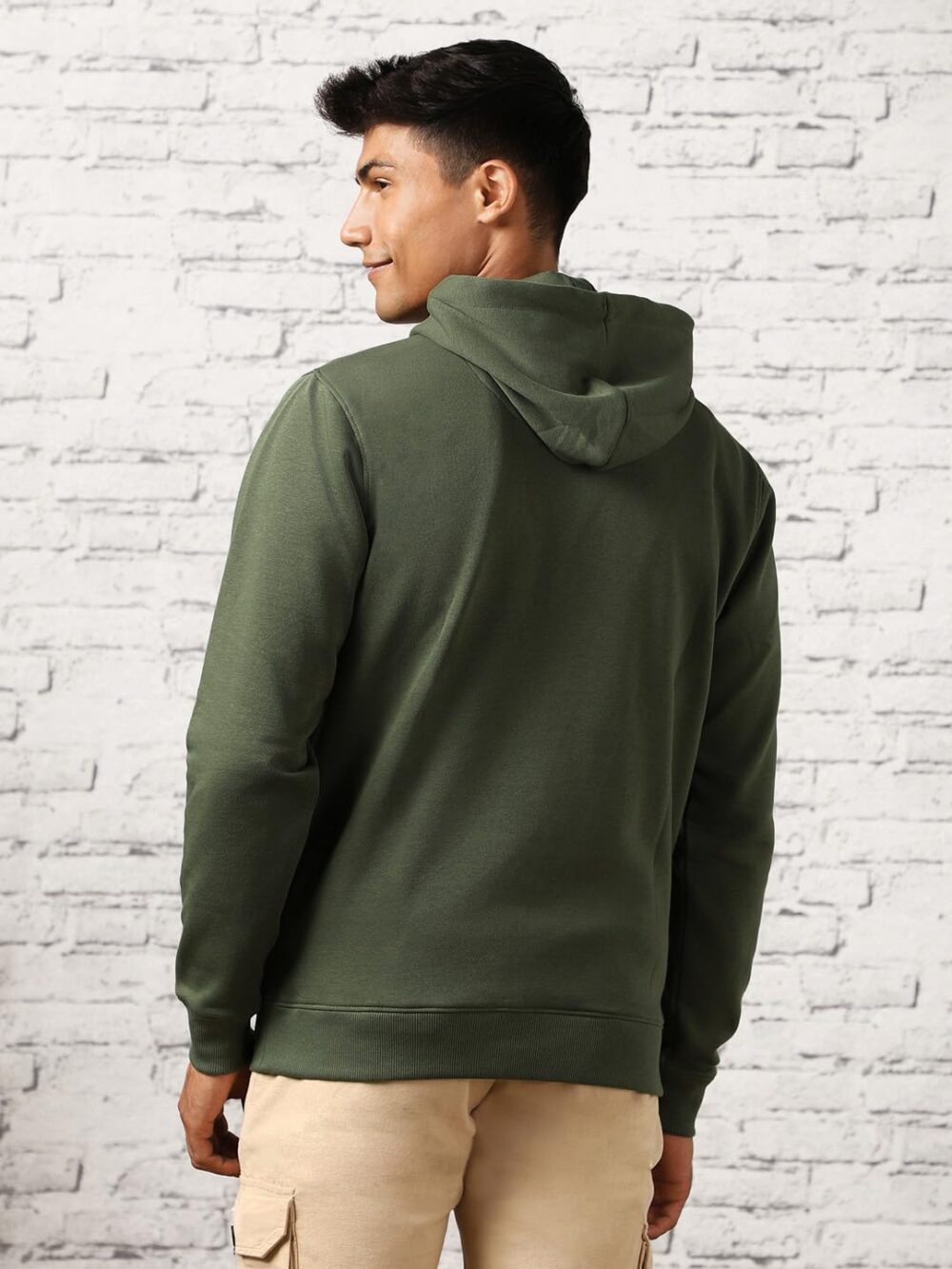 NOBERO Men's Cotton Blend Neck Regular Fit Hooded Sweatshirt (1M-TWHO-C0890_Olive Green (Large) - Image 3