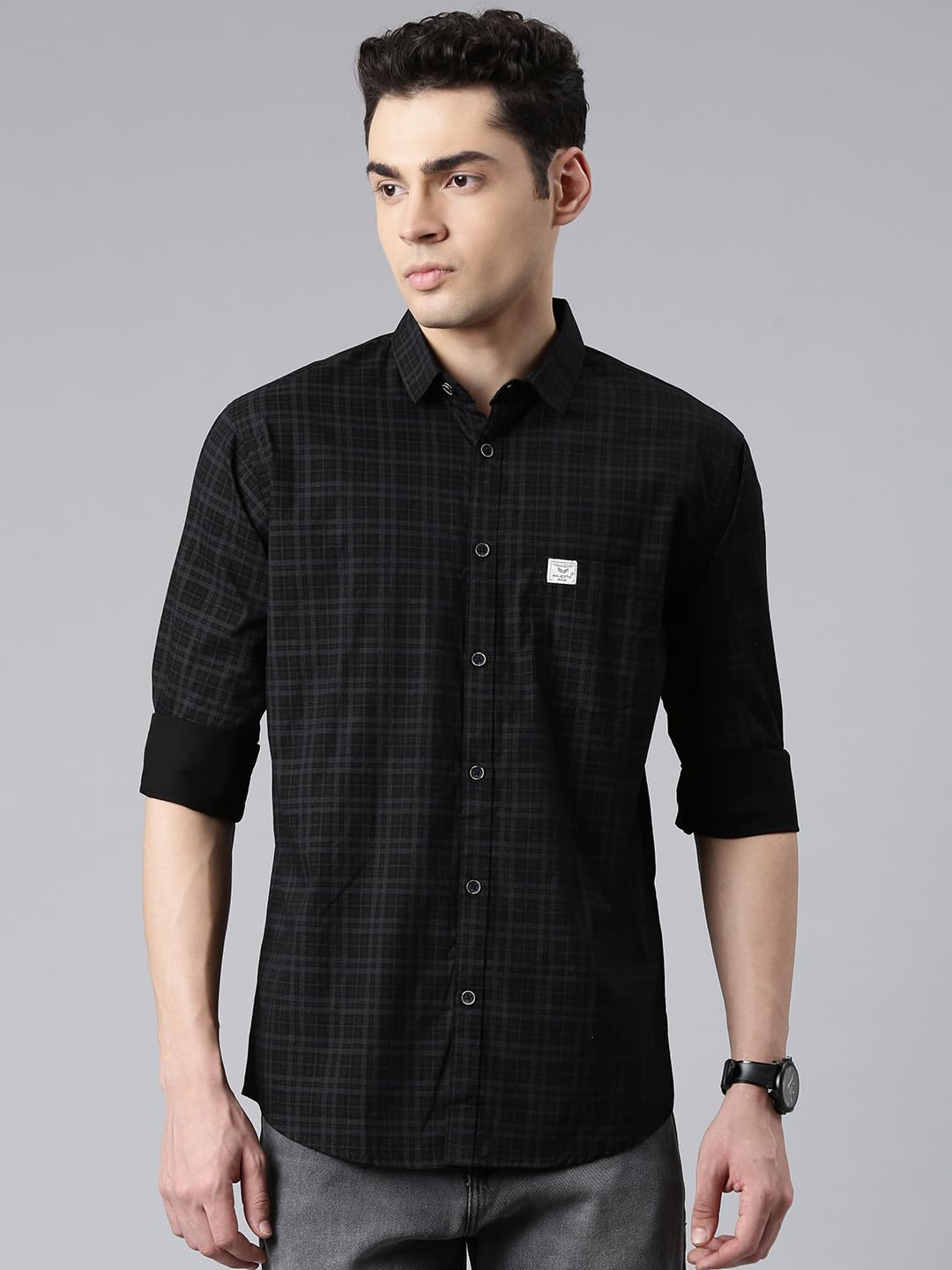 Majestic Man Men Comfort Slim Fit Pure Cotton Opaque Checked Casual Shirt (in, Alpha, XL, Regular, Black) - Image 6