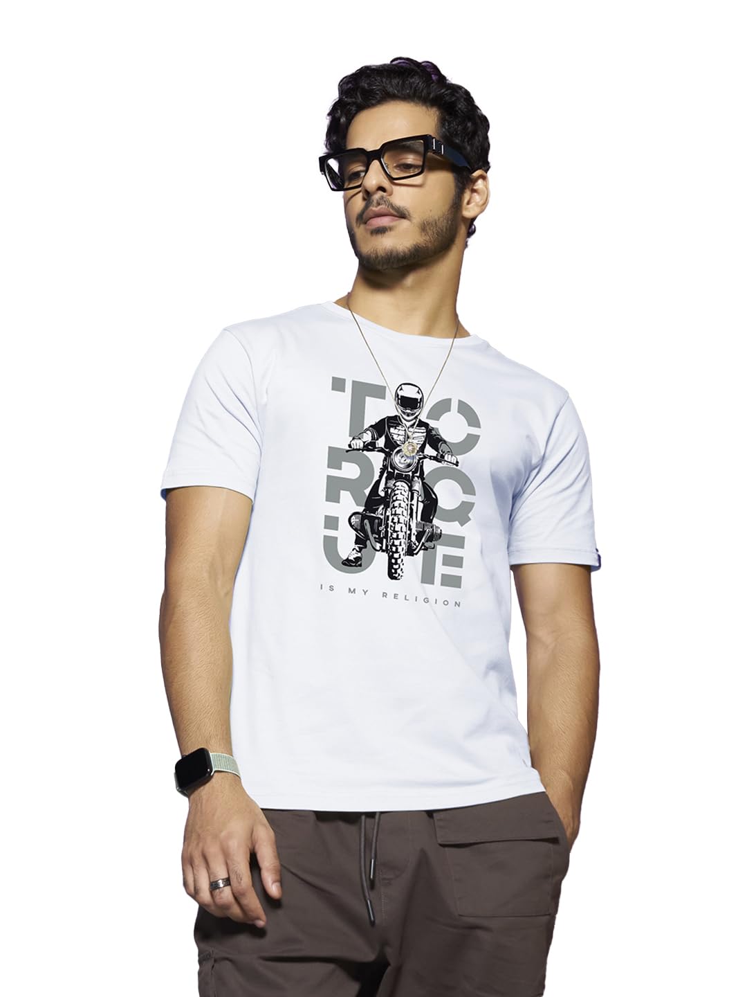 Bewakoof Men's Graphic Print Regular Fit Half Sleeve Round Neck Cotton T-Shirt White