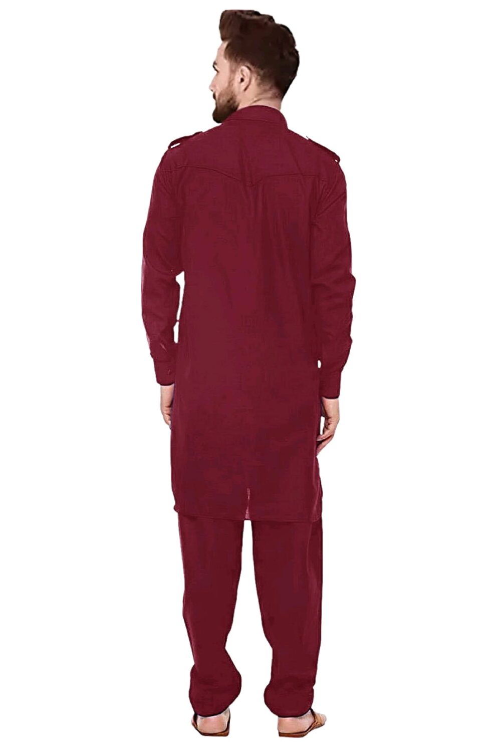 Trustous Pathani Suit Set Cotton for Mens (Kurta + Pyjama) (Maroon, Large), Printed - Image 3