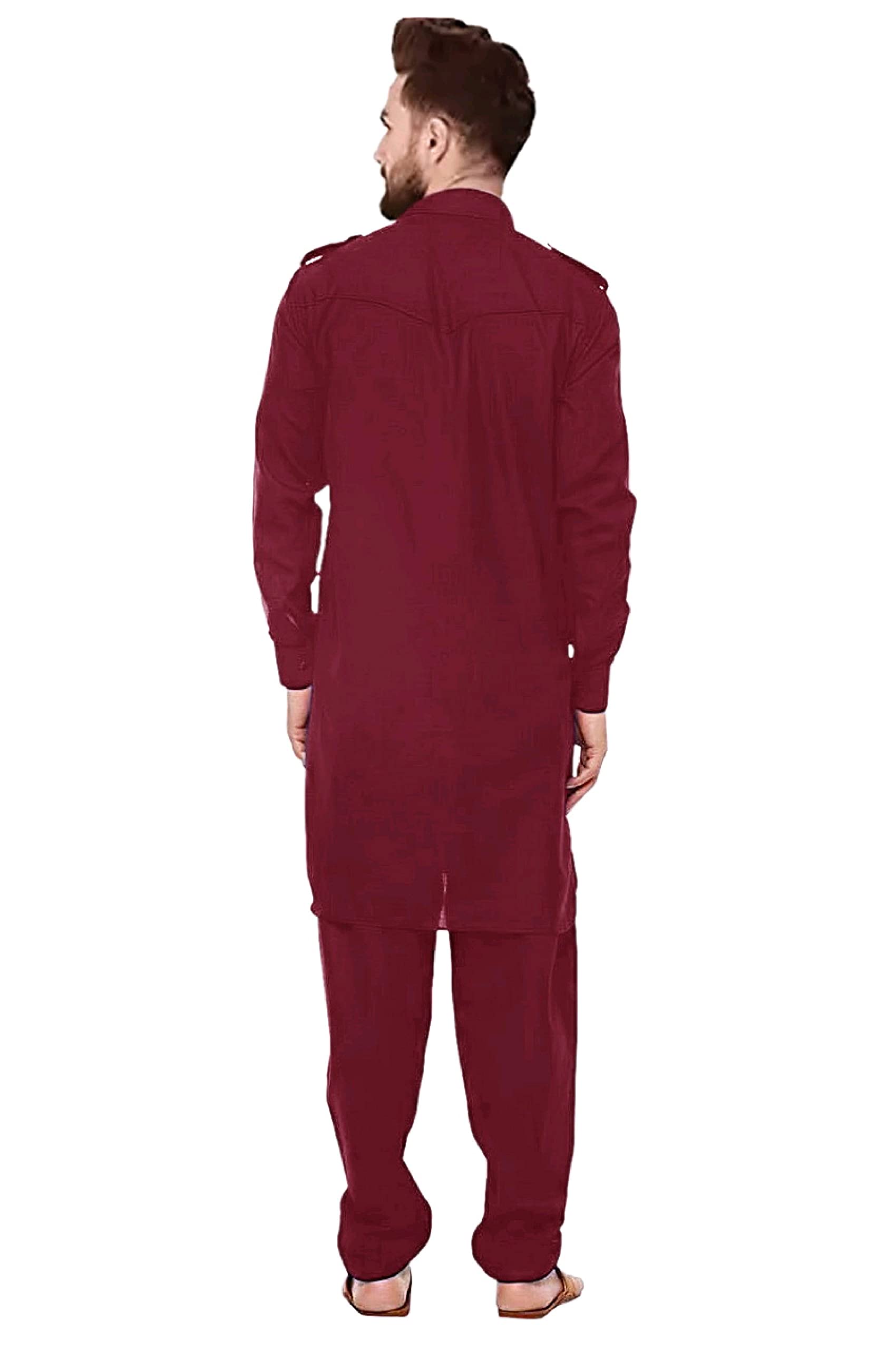 Trustous Pathani Suit Set Cotton for Mens (Kurta + Pyjama) (Maroon, Large), Printed - Image 3
