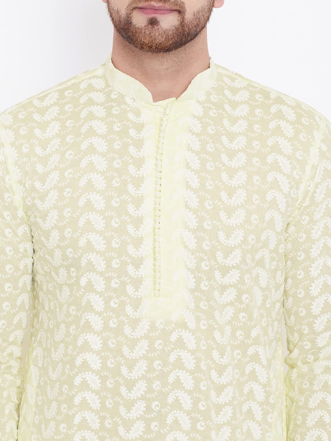 VASTRAMAY Mens Cotton Yellow and White Kurta - Elegance for Festivals & Events_VASMK094YW_42 - Image 3