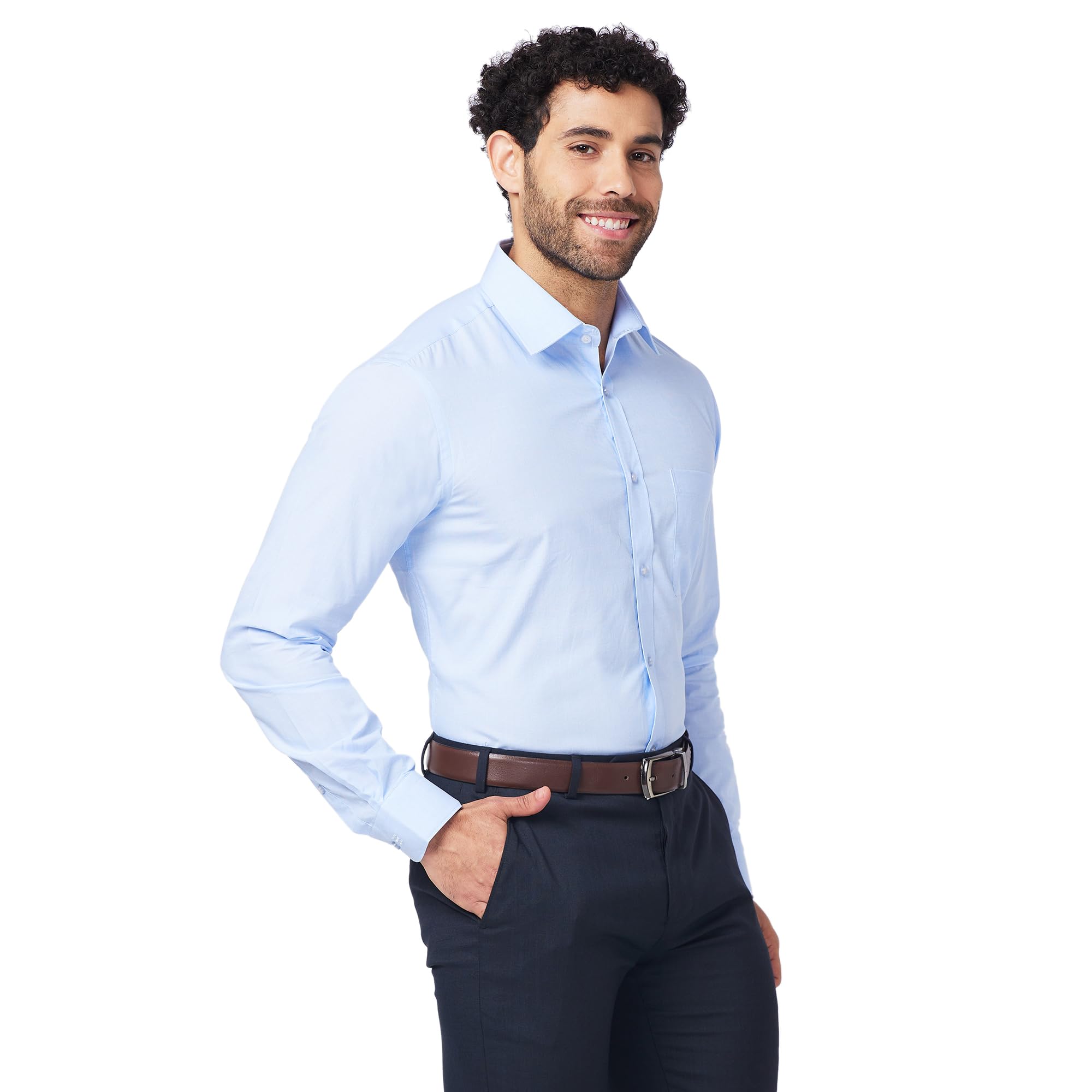 Raymond Men's Slim Fit Pure Cotton Structure Pattern Semi Cutaway Collar Full Sleeve Formal Shirt (Size: 44)-RMSX12860-B2 Light Blue - Image 7