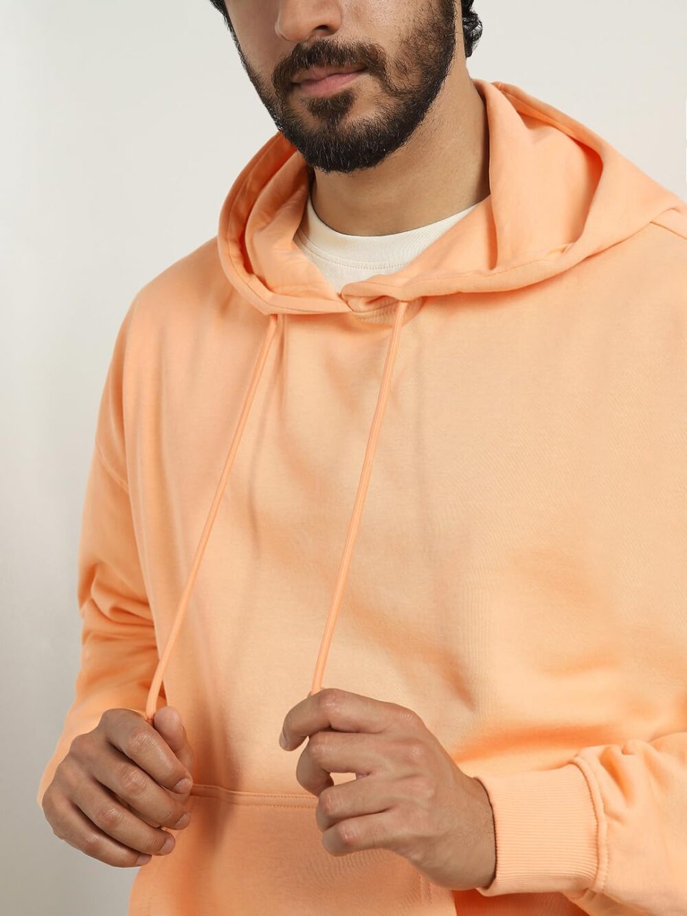 NOBERO Men's Cotton Blend Neck Hooded Oversized Fit Sweatshirt (1M-TWHO-R0041_Peach Fuzz_Medium) - Image 3