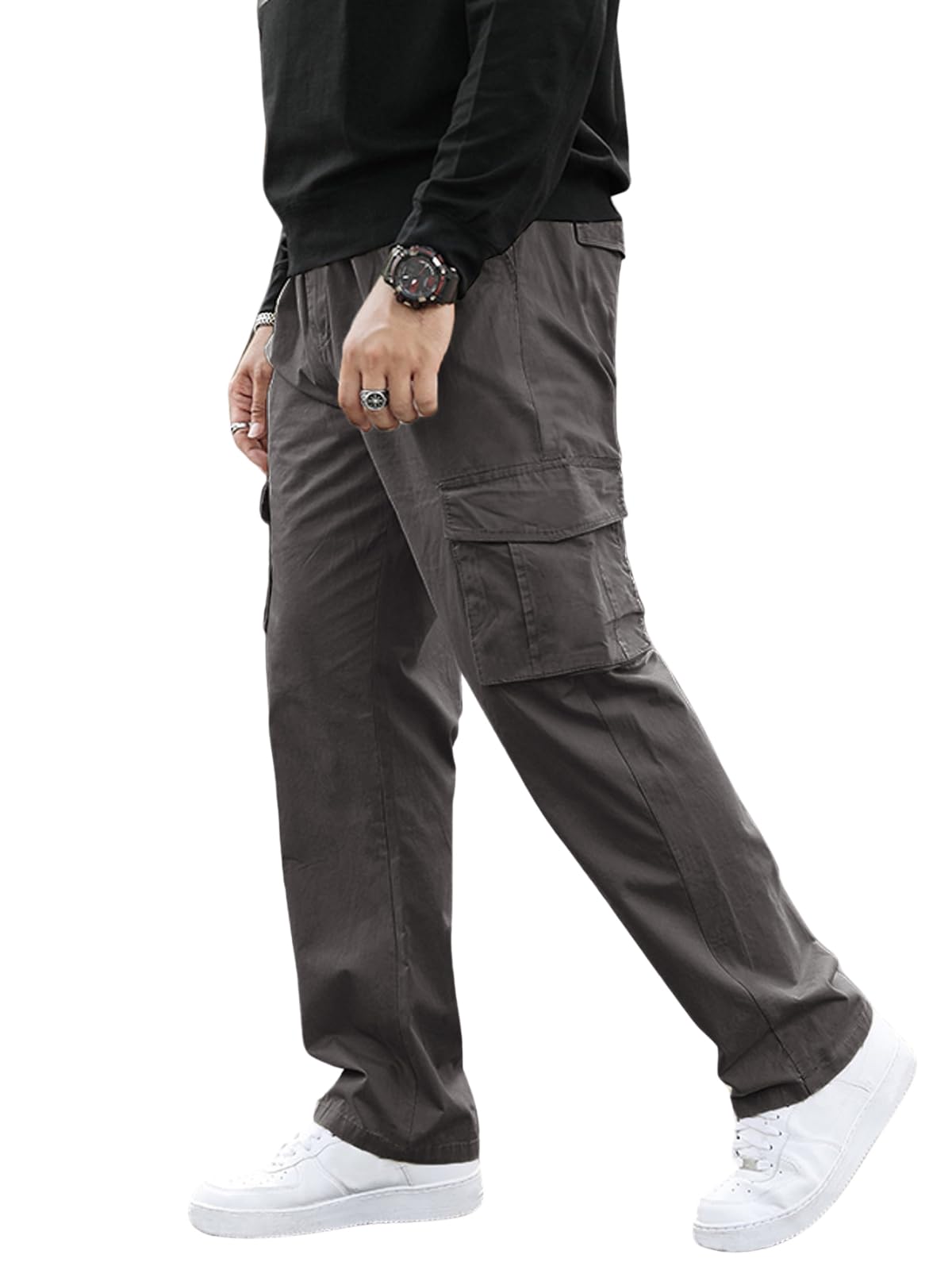 GRECIILOOKS Regular Fit Cotton Mid Rise Trousers Baggy Pants Cargos for Men (GL-TP-1049_Grey_Large)