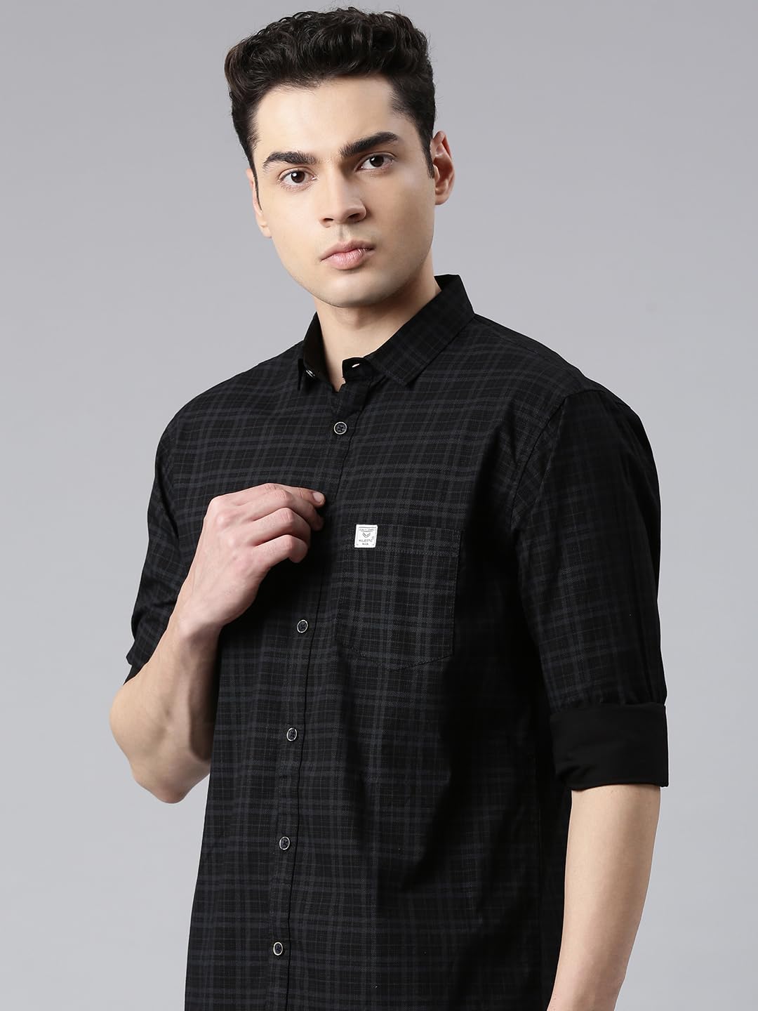 Majestic Man Men Comfort Slim Fit Pure Cotton Opaque Checked Casual Shirt (in, Alpha, XL, Regular, Black) - Image 7