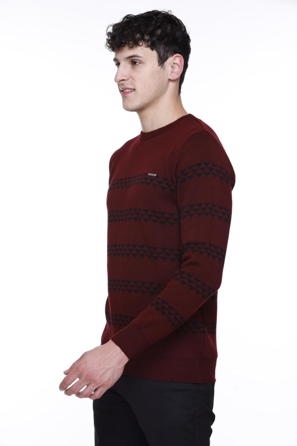 GODFREY Winter Woollen Acrylic Blend Round Neck Sweater for Men Size - 2XL, Wine & Black - Image 3