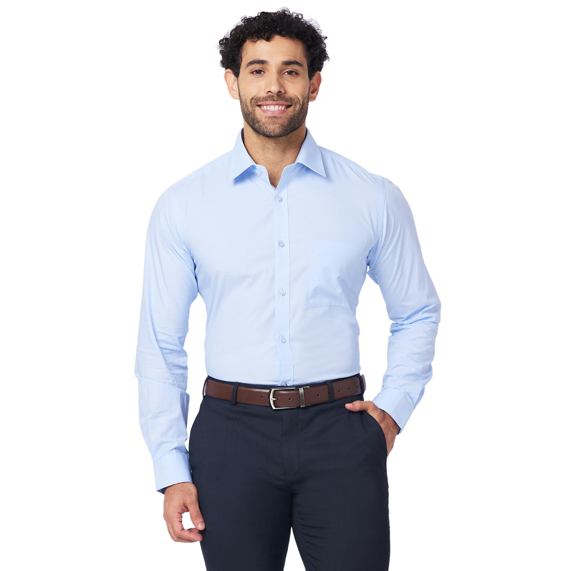 Raymond Men's Slim Fit Pure Cotton Structure Pattern Semi Cutaway Collar Full Sleeve Formal Shirt (Size: 44)-RMSX12860-B2 Light Blue