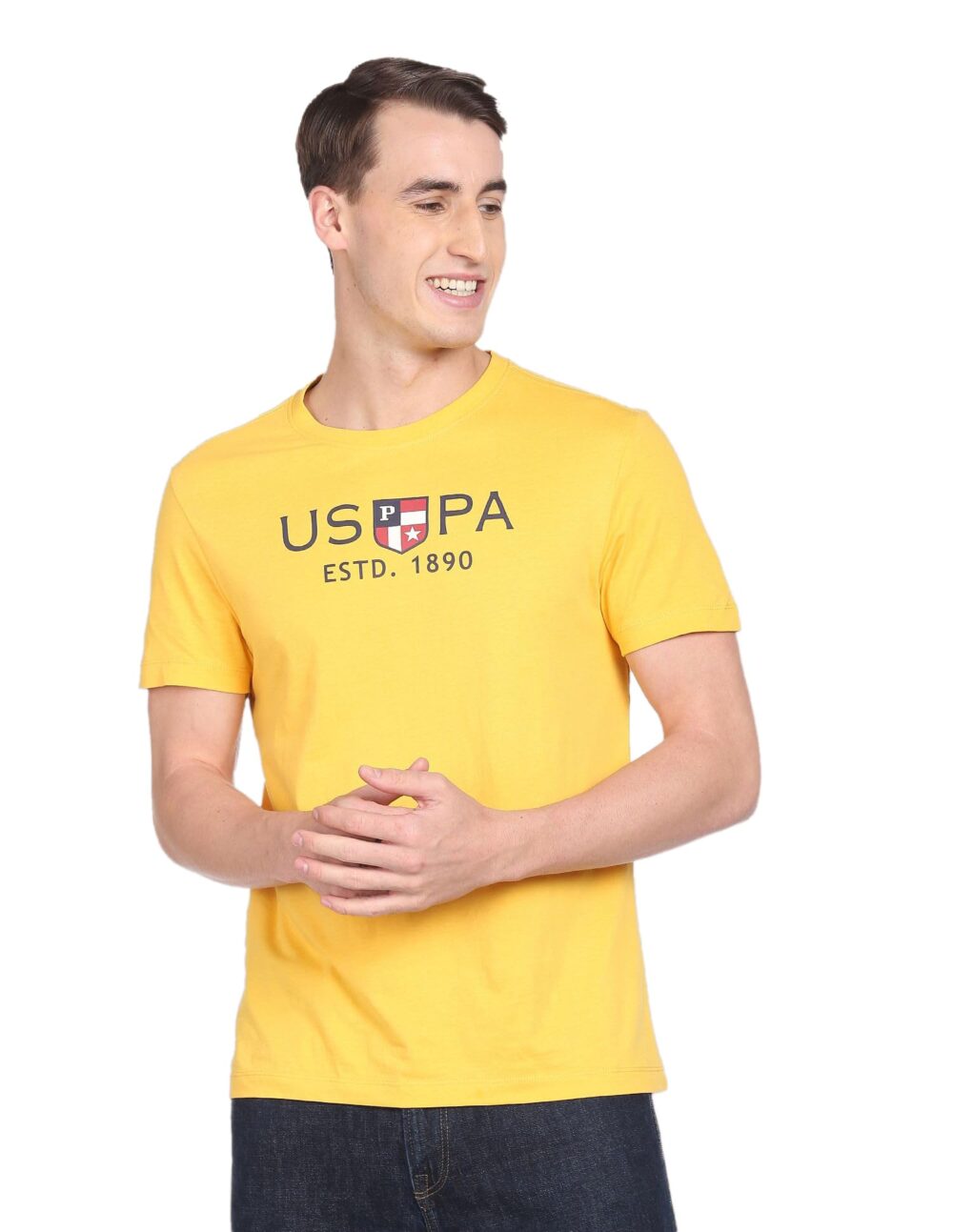 U.S. POLO ASSN. Men's Crew Neck Brand Print Cotton T-Shirt (USTSHS1376_LT. Yellow_L)