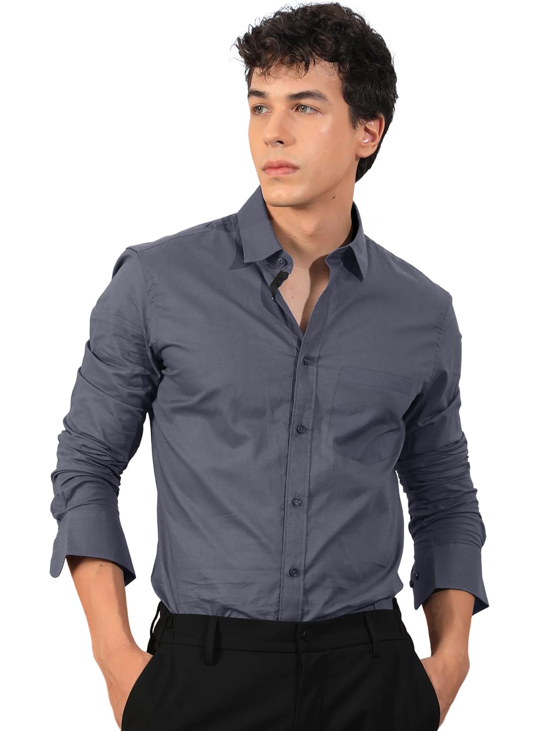 Pinkmint Mens Long Sleeve Button Down Grey Shirt for Men Collared Casual Formal Soild Shirt