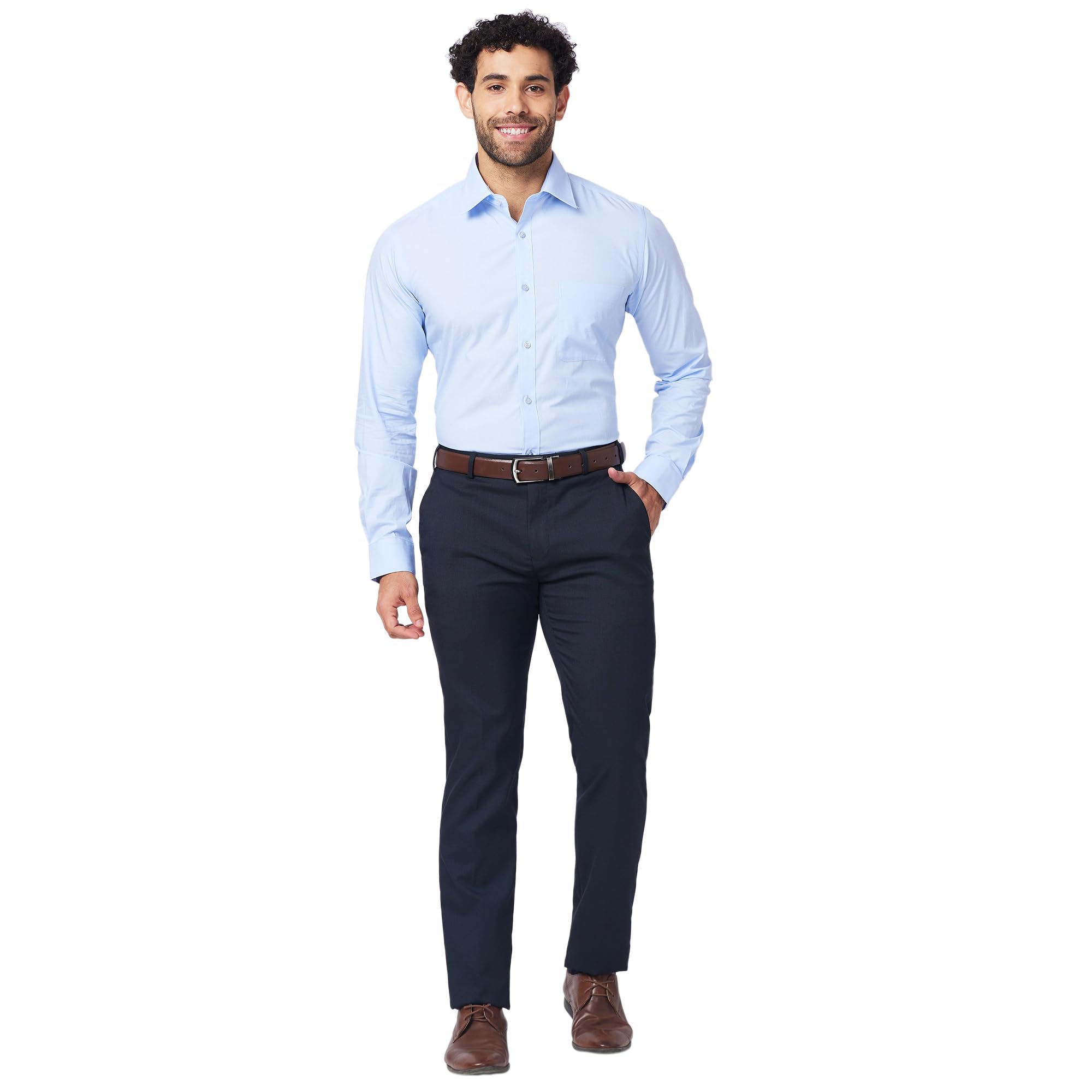 Raymond Men's Slim Fit Pure Cotton Structure Pattern Semi Cutaway Collar Full Sleeve Formal Shirt (Size: 44)-RMSX12860-B2 Light Blue - Image 4