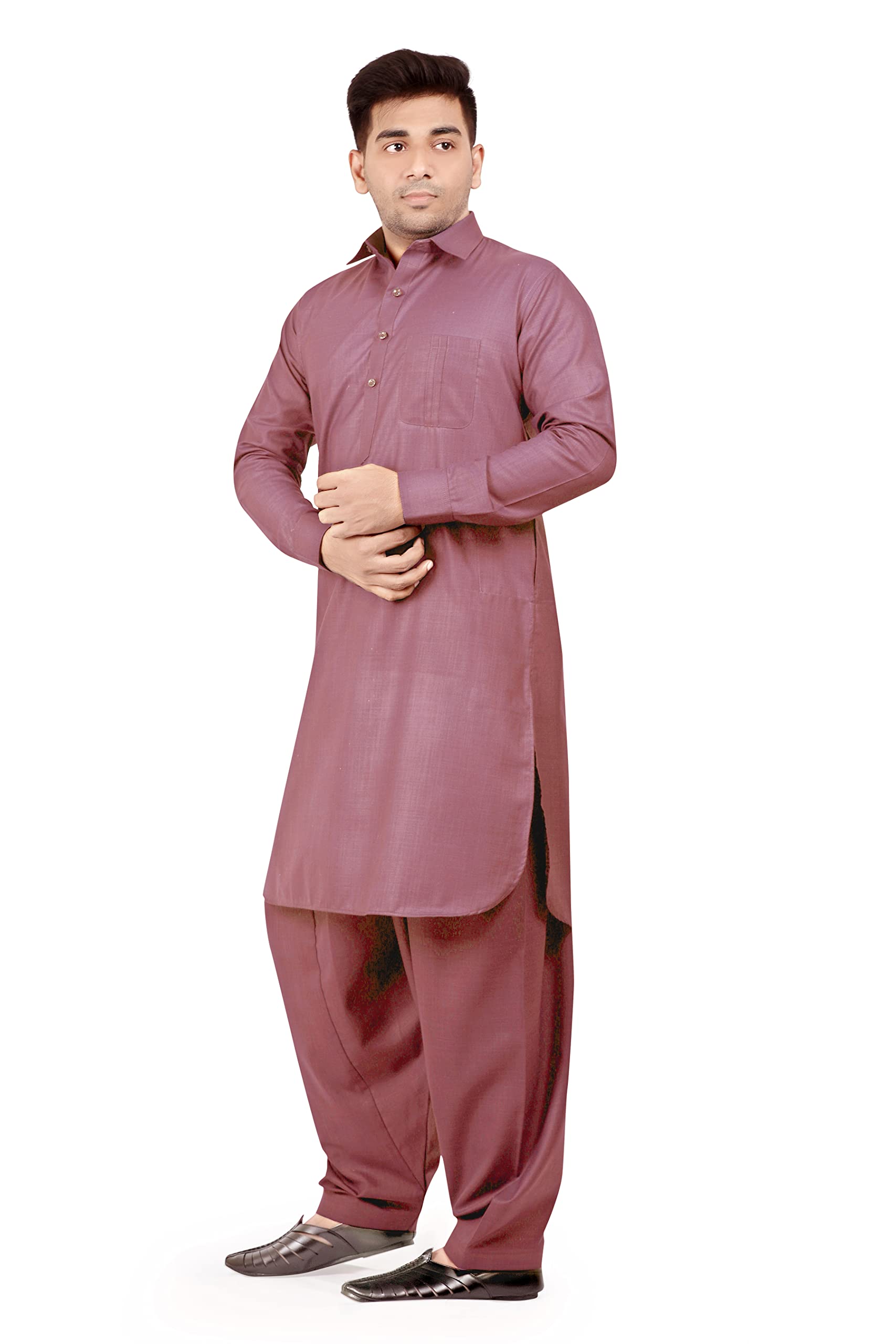 K-ROYALS Simple Afghani Style Men's Pathani Suit/Cotton Blend Kurta pyjama set (XX-Large, Onion Purple)