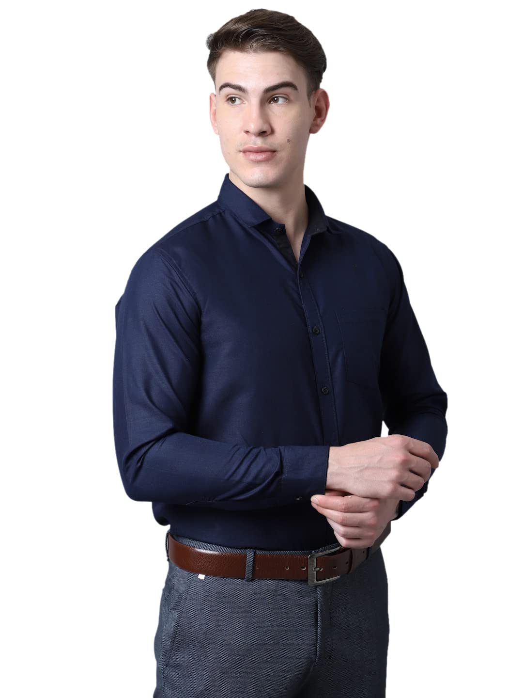 Majestic Man Slim Fit Cotton Blend Formal Shirts for Men (X-Large, Navy Blue)