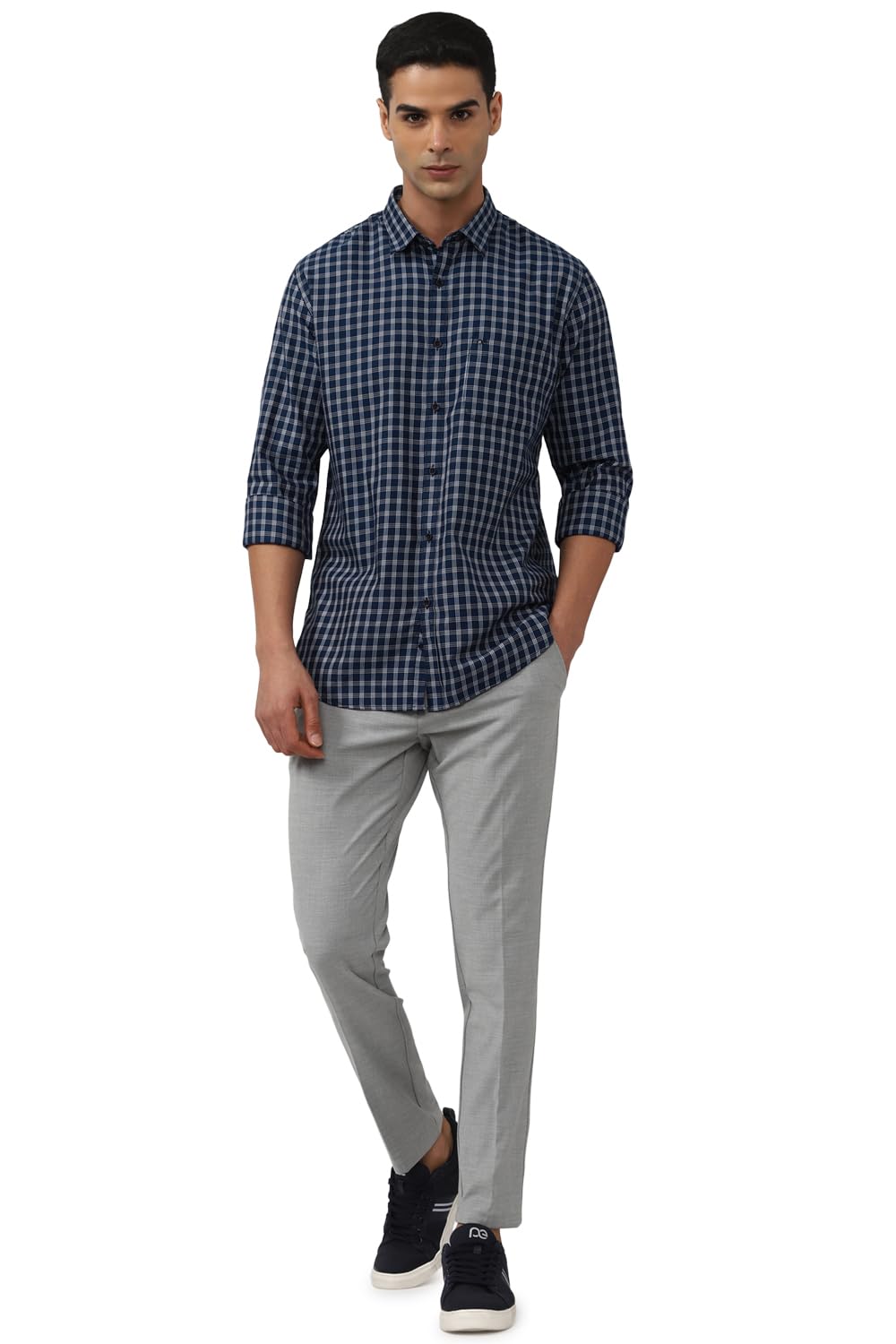 Peter England Men's Slim Fit Full Sleeve Checkered Casual Shirt | 100% Cotton | Premium Twill Weave Navy - Image 6