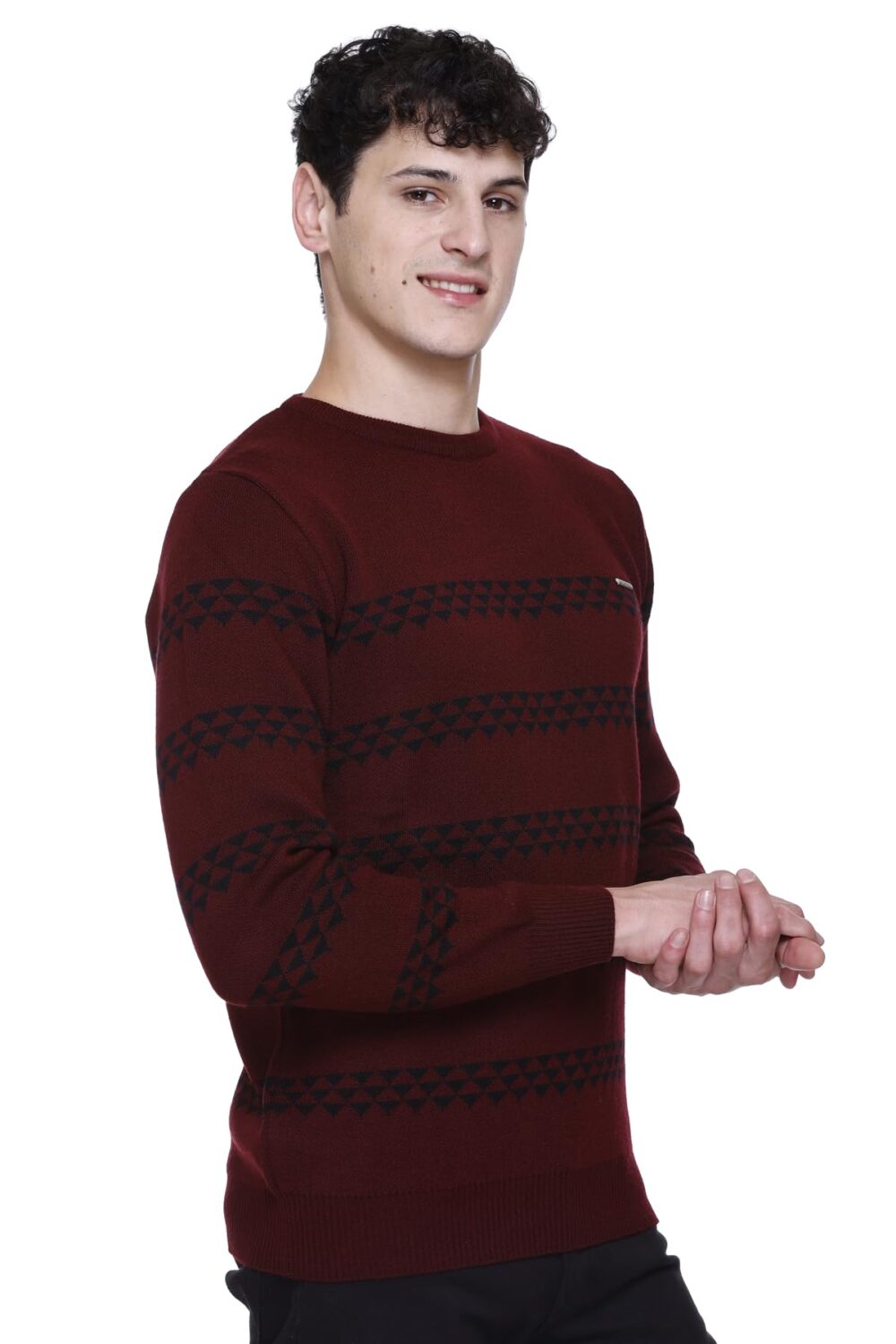 GODFREY Winter Woollen Acrylic Blend Round Neck Sweater for Men Size - 2XL, Wine & Black - Image 4