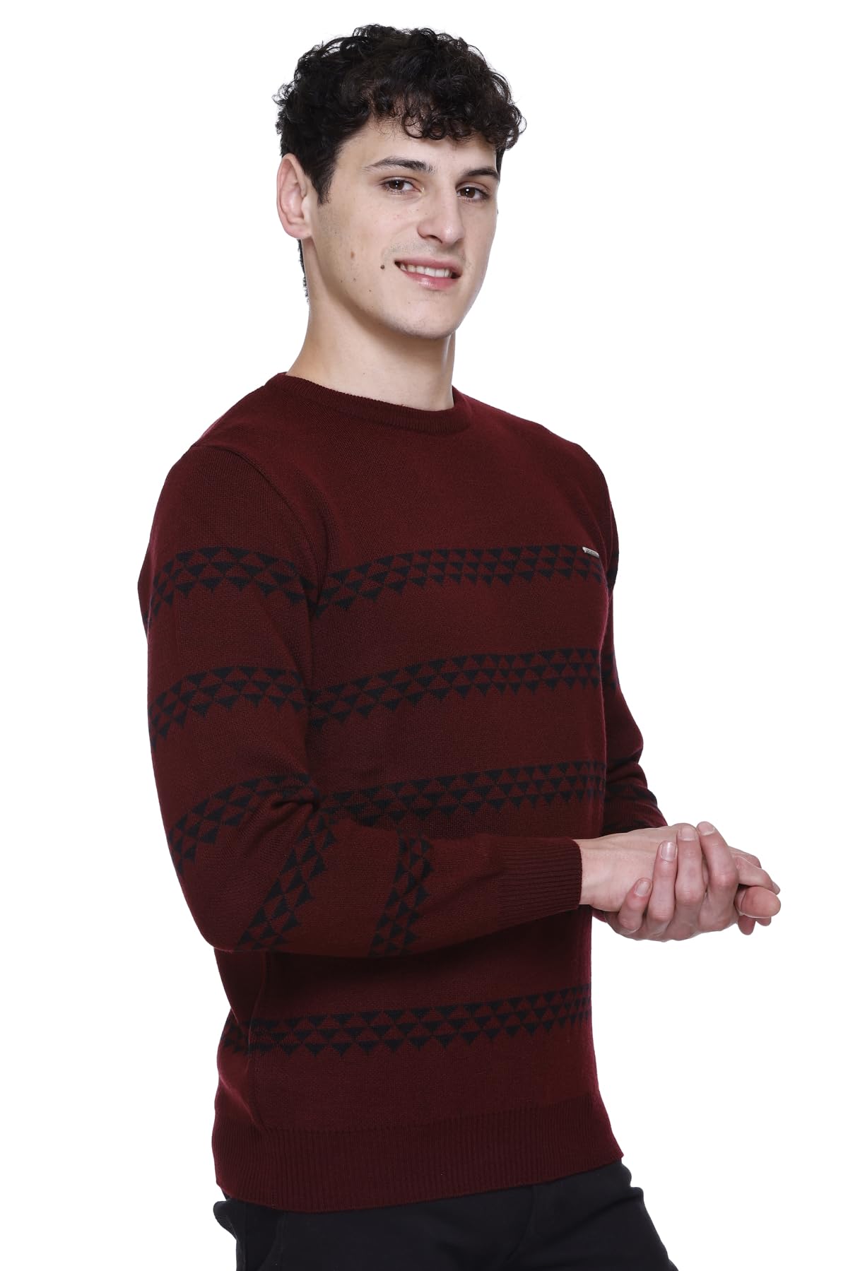 GODFREY Winter Woollen Acrylic Blend Round Neck Sweater for Men Size - 2XL, Wine & Black - Image 4