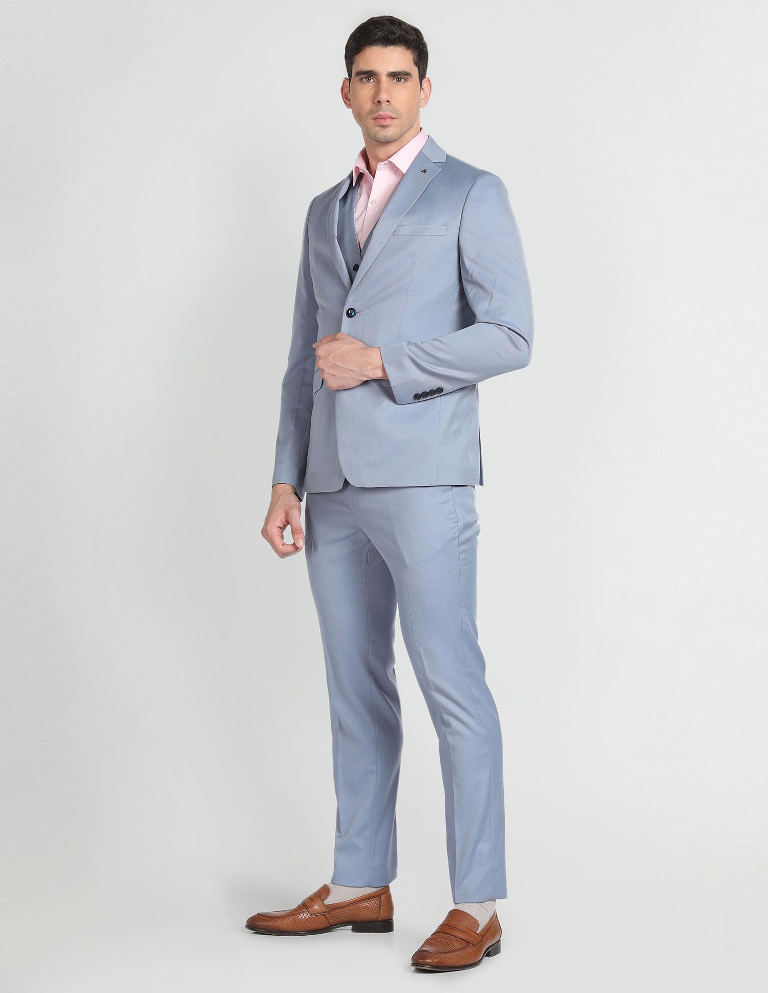 Arrow Men's Polyester Double Breasted Business Suit Pants Set (ARAGSU5527_Grey Blue_42) - Image 5