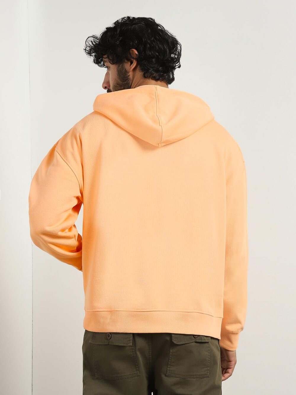 NOBERO Men's Cotton Blend Neck Hooded Oversized Fit Sweatshirt (1M-TWHO-R0041_Peach Fuzz_Medium) - Image 4