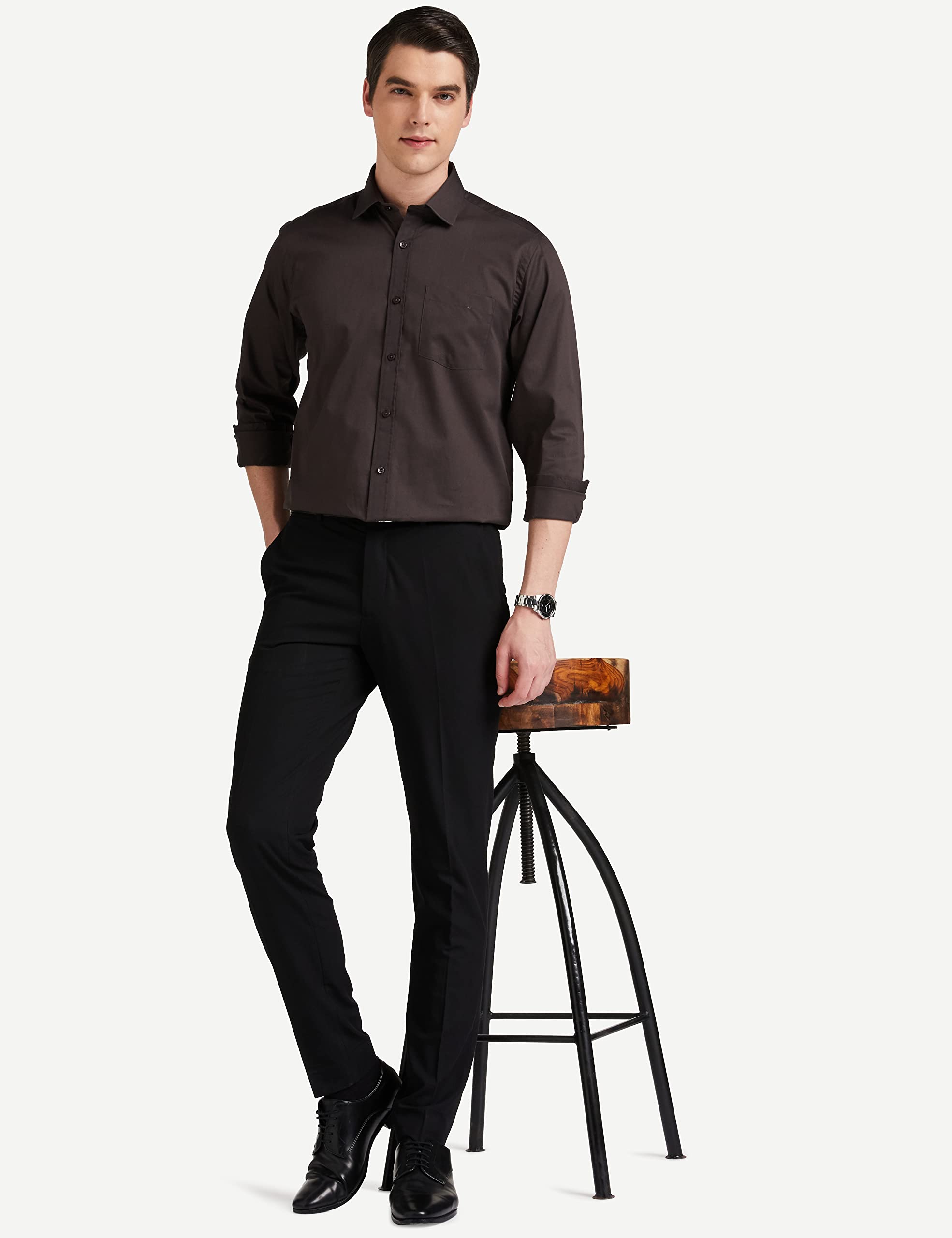 Symbol Men's Solid Cotton Formal Shirt | Plain | Full Sleeve - Regular Fit (Available in Plus Size) (D.Grey_39) - Image 8