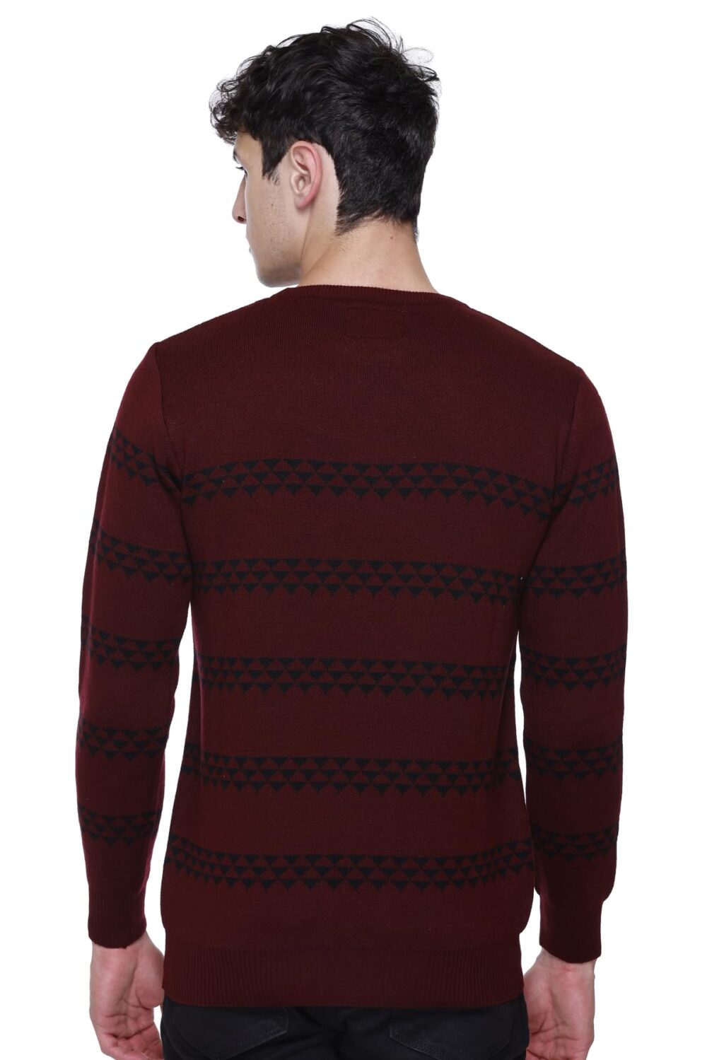 GODFREY Winter Woollen Acrylic Blend Round Neck Sweater for Men Size - 2XL, Wine & Black - Image 5