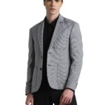 JACK & JONES Men Checks Slim Fit Black Single Breasted Blazer