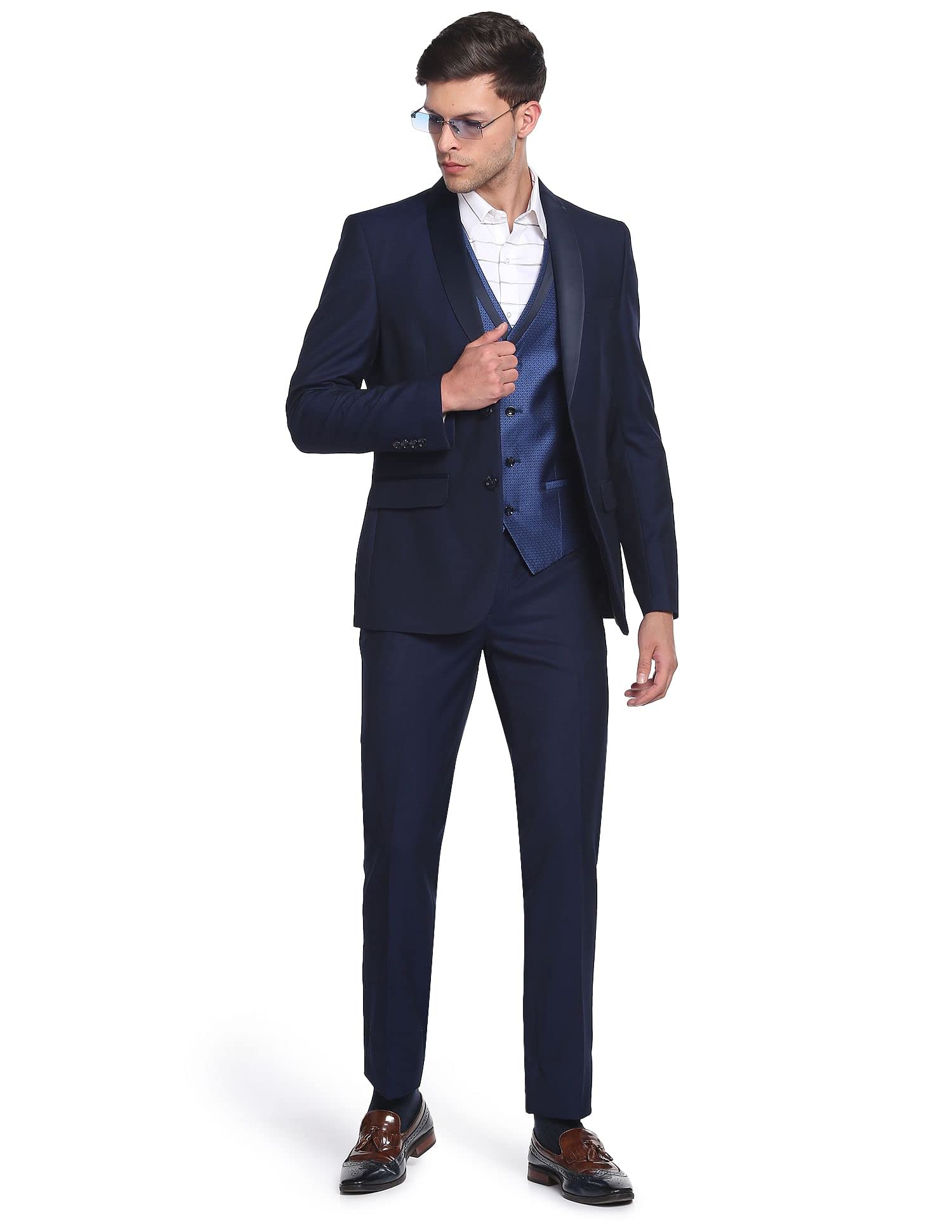 Arrow Men's Polyester Single Breasted Suits (ARAFSU5525_Blue - Image 6