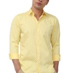 Peter England Men's Printed Slim Fit Party Branded Insignia Full Sleeve Casual Shirt Cotton Light Yellow